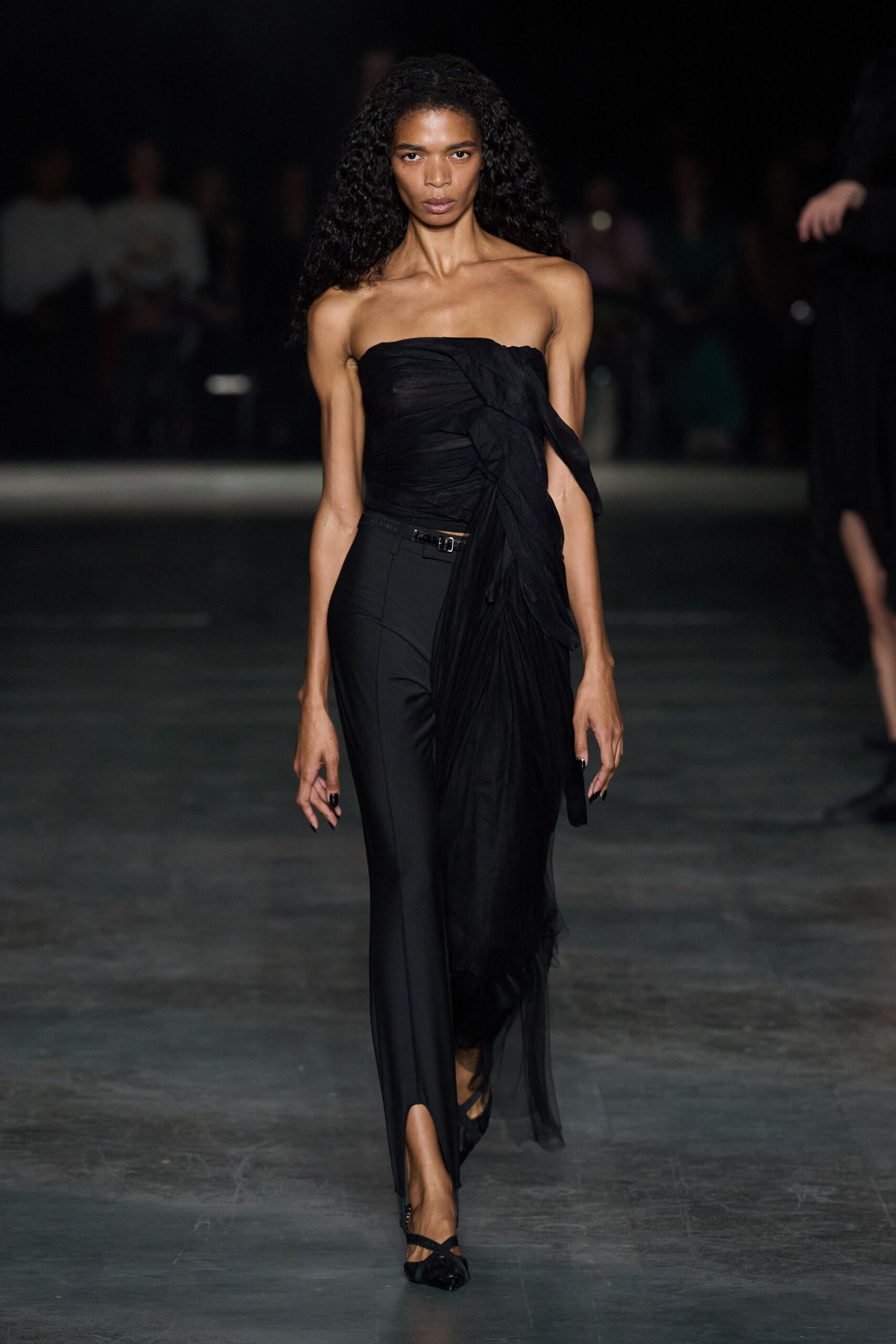 strapless draped chiffon top
