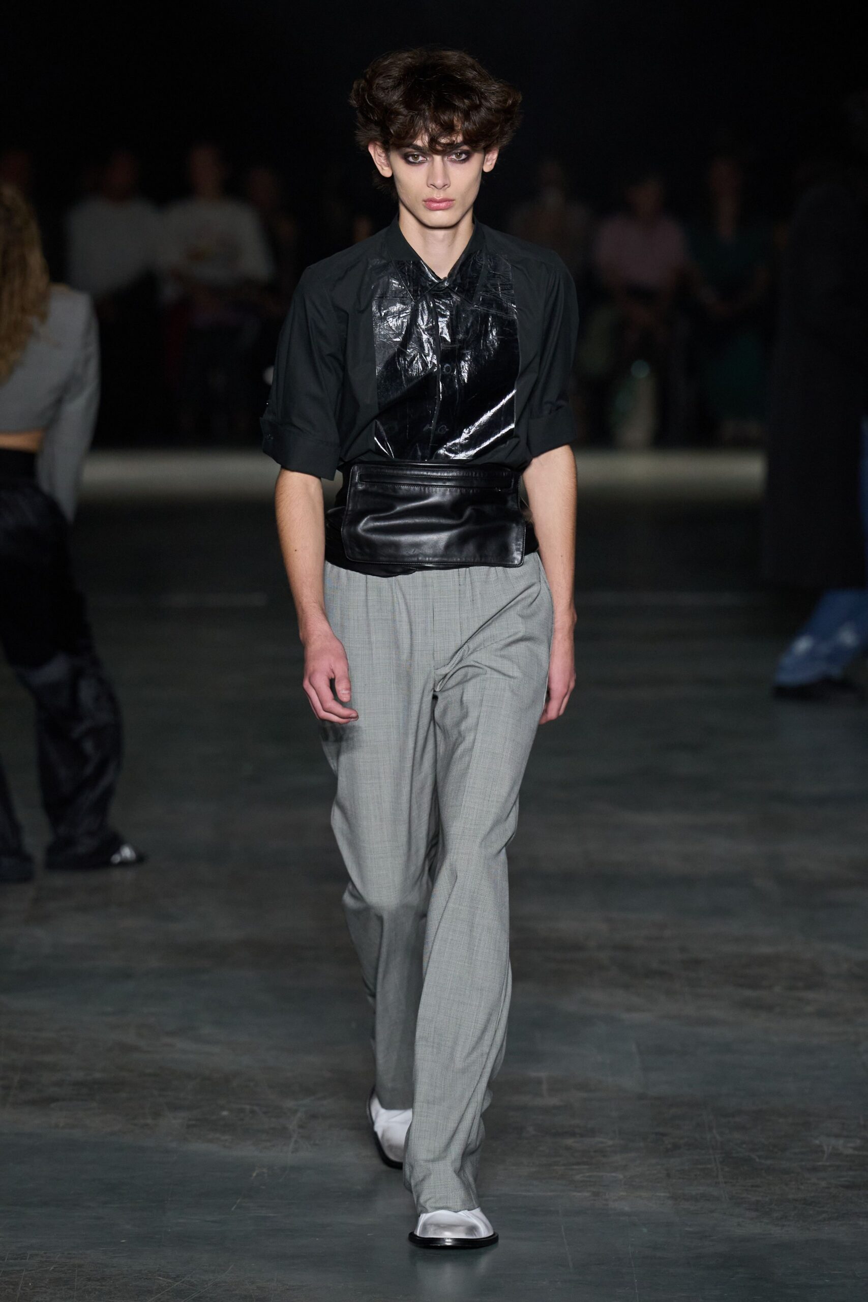 black shirt with glossy bib front