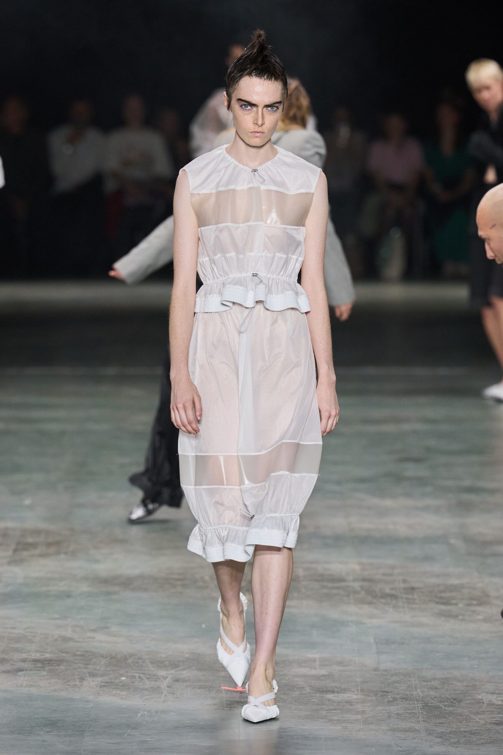 sheer white organza midi dress
