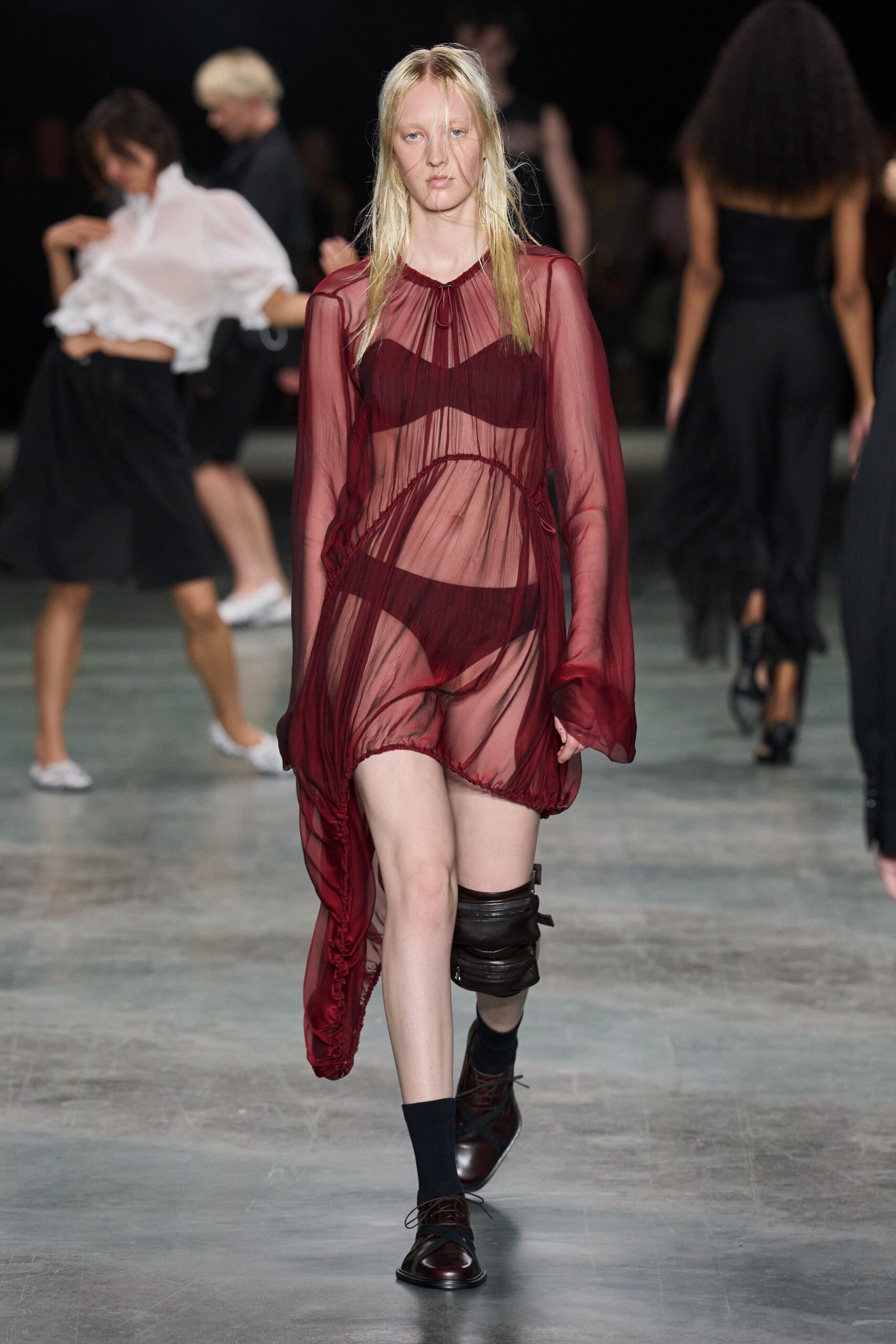 sheer asymmetrical chiffon dress
