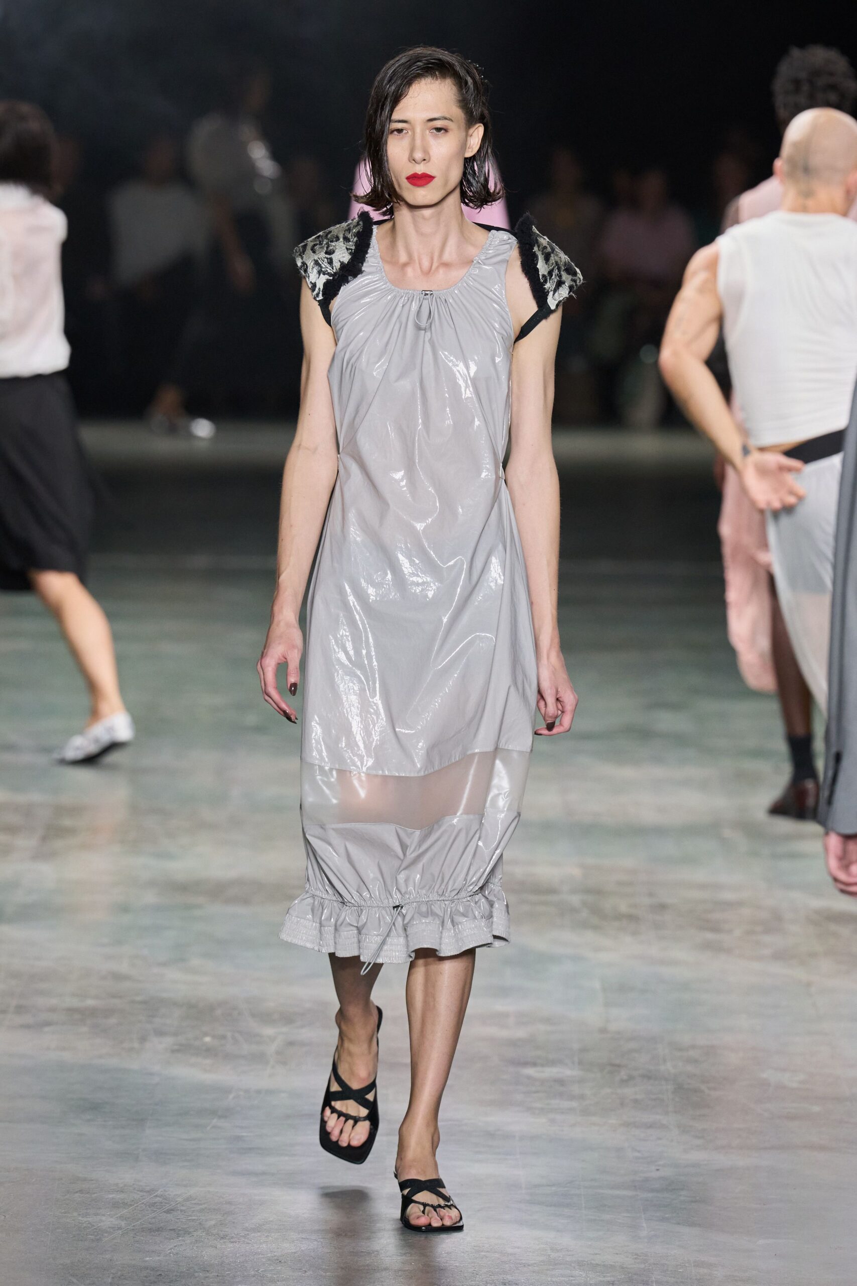 gray vinyl midi dress