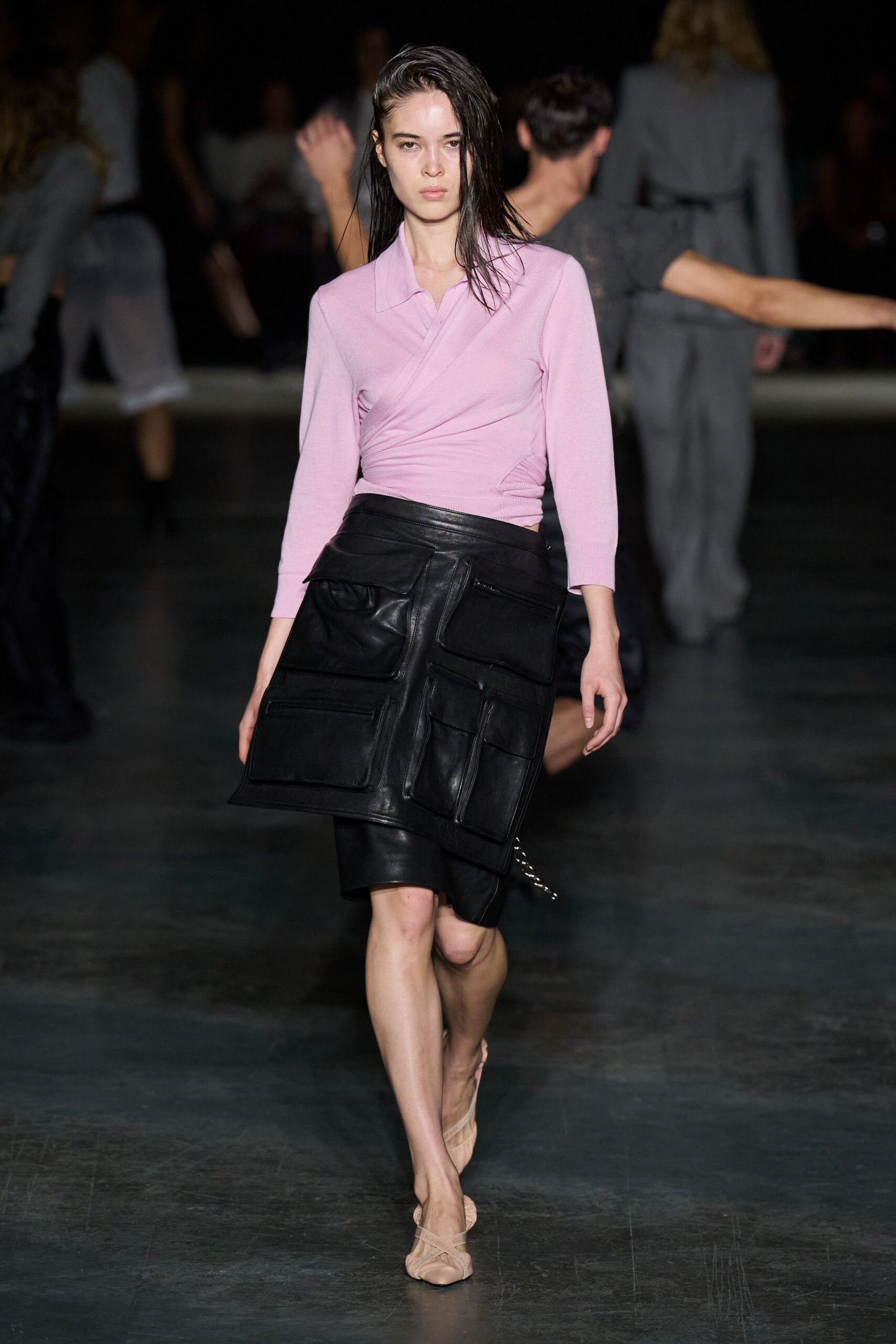 black leather utility pocket skirt