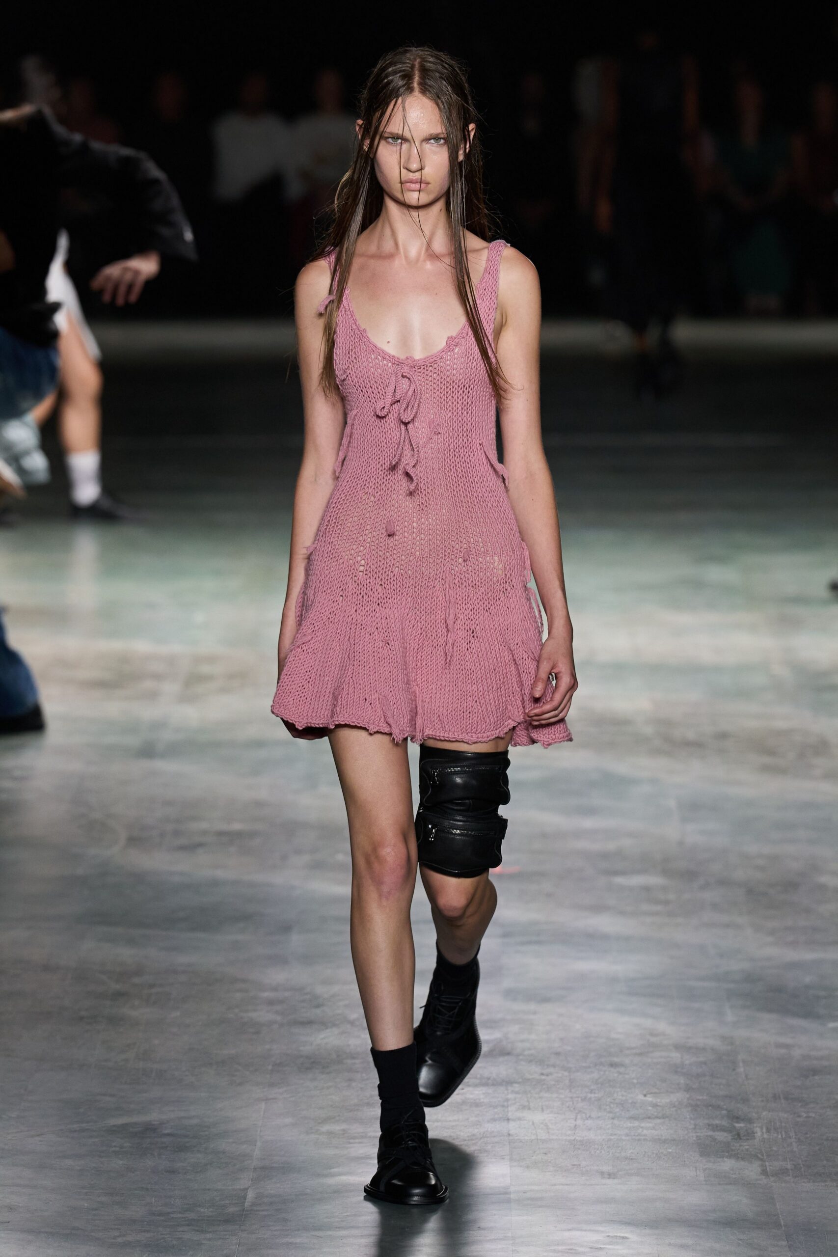pink hand-knit mini dress