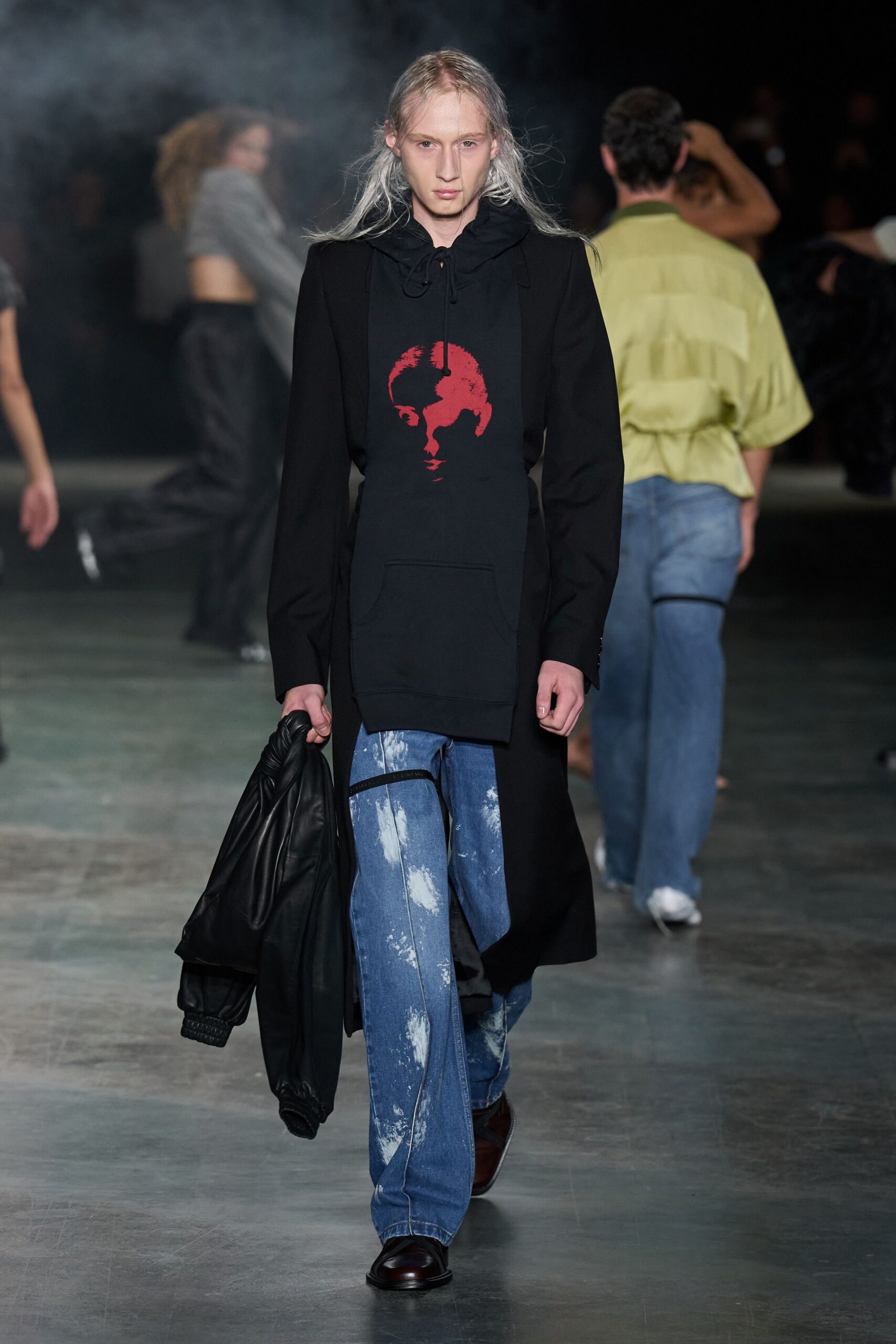 black graphic hoodie with face print