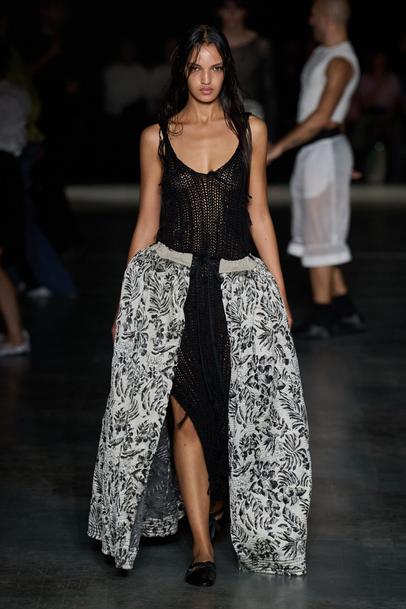 open-knit floral panel maxi dress