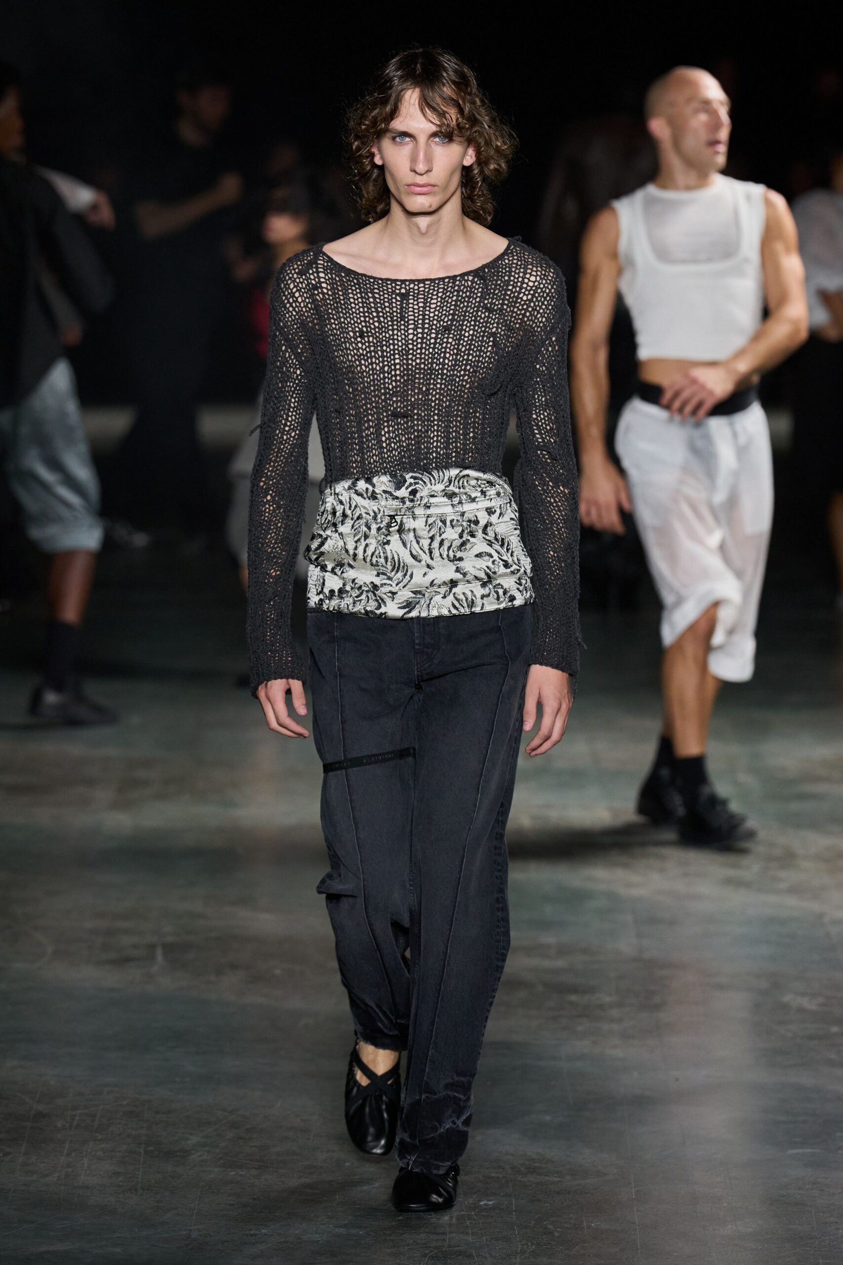 black open-knit mesh sweater