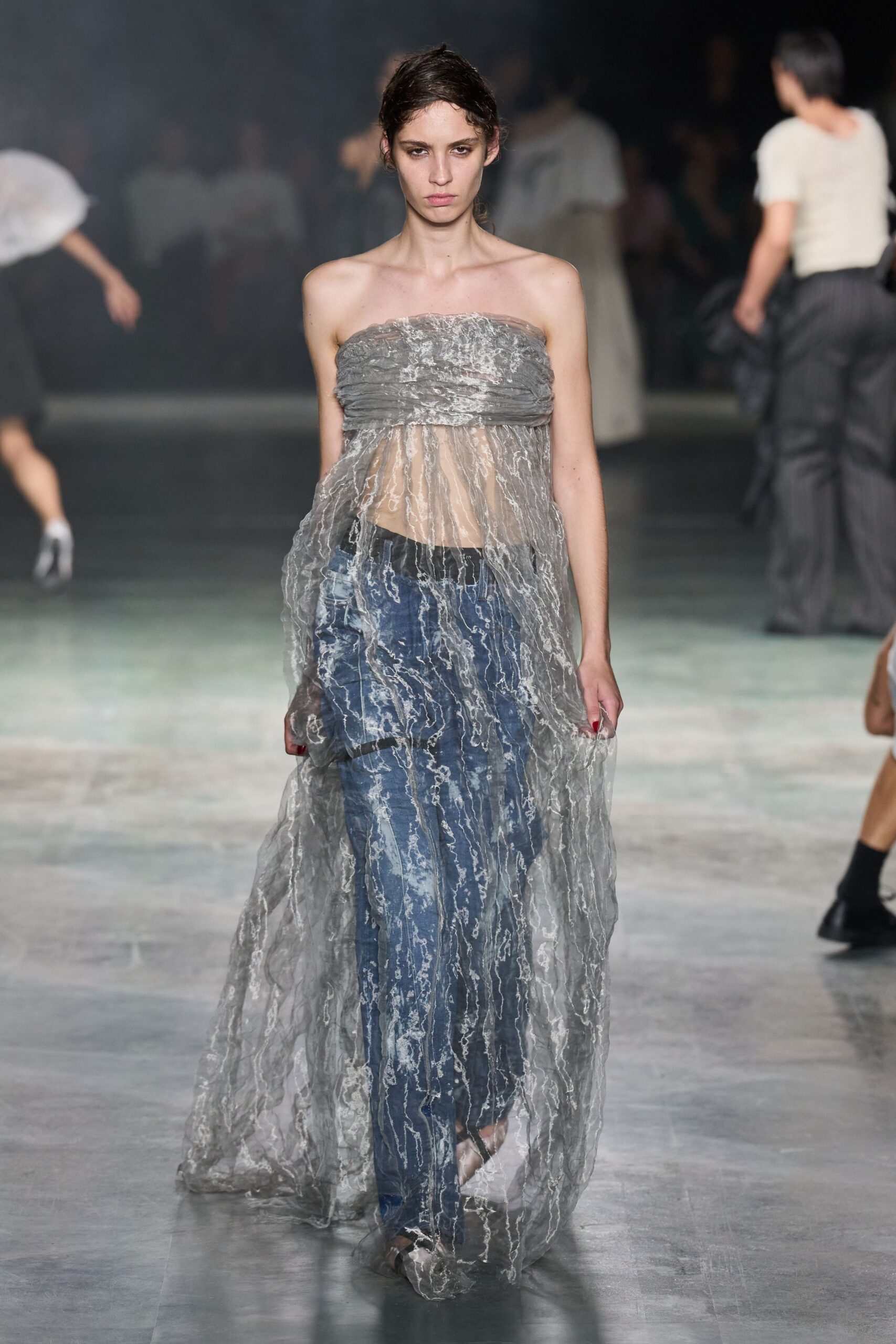 sheer strapless organza dress