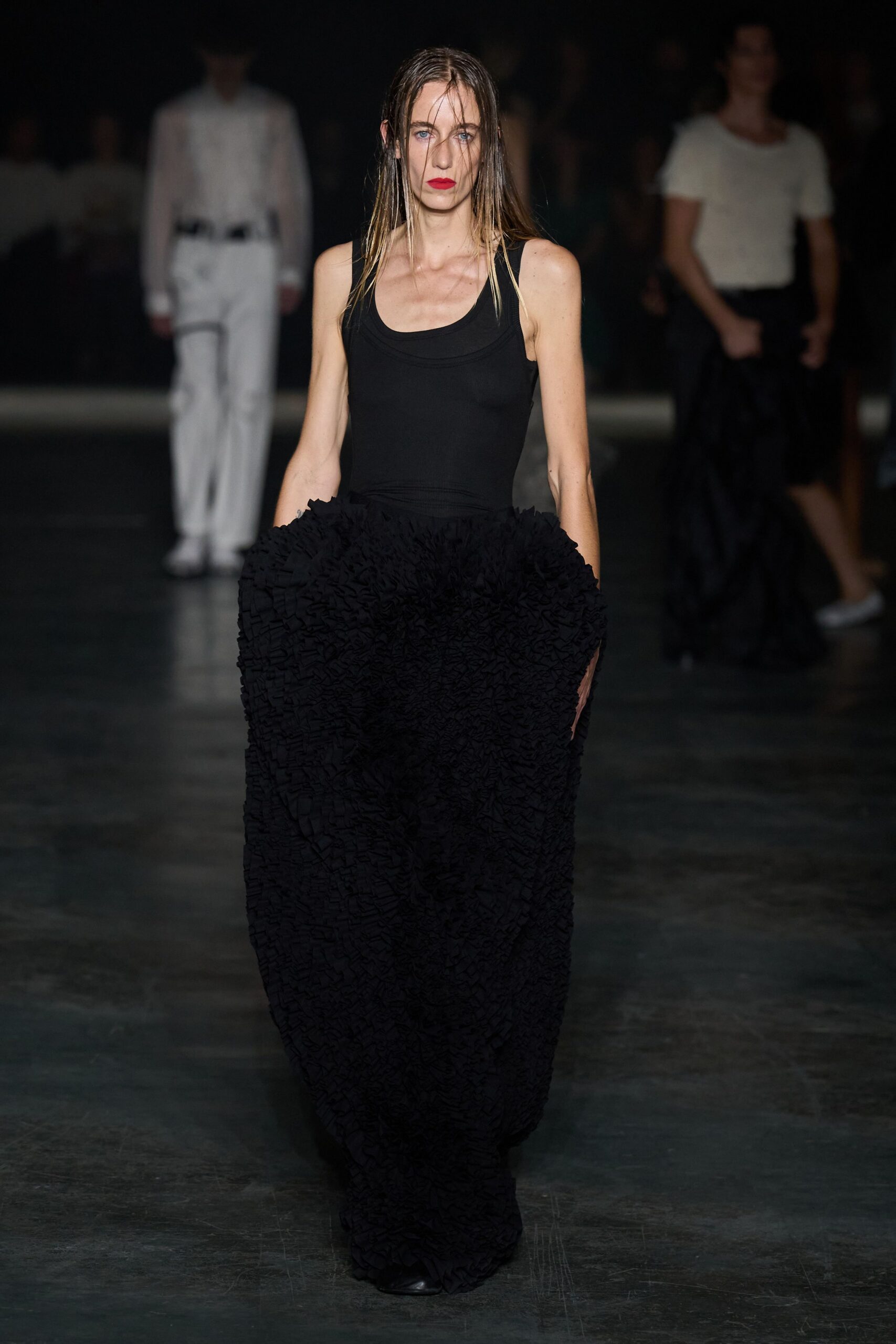 black ruffled bubble maxi dress