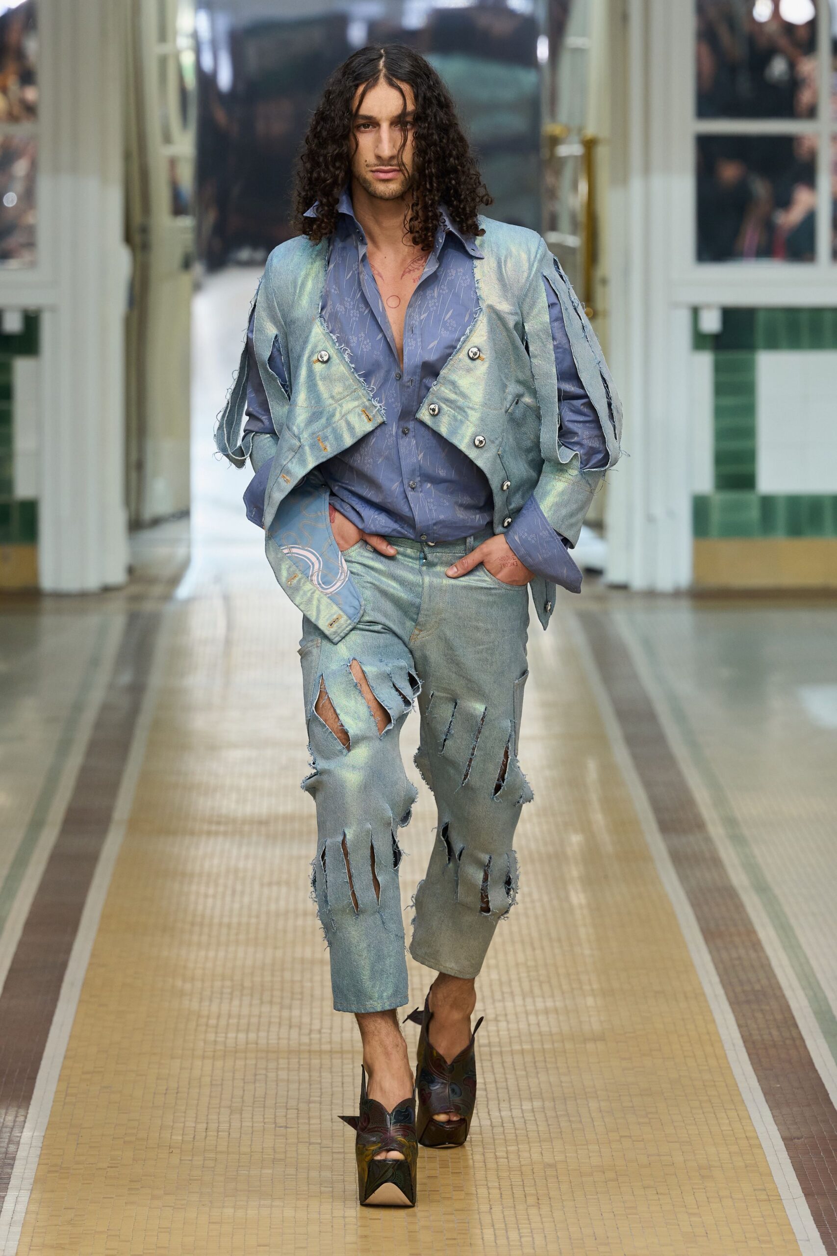 deconstructed metallic cropped jacket