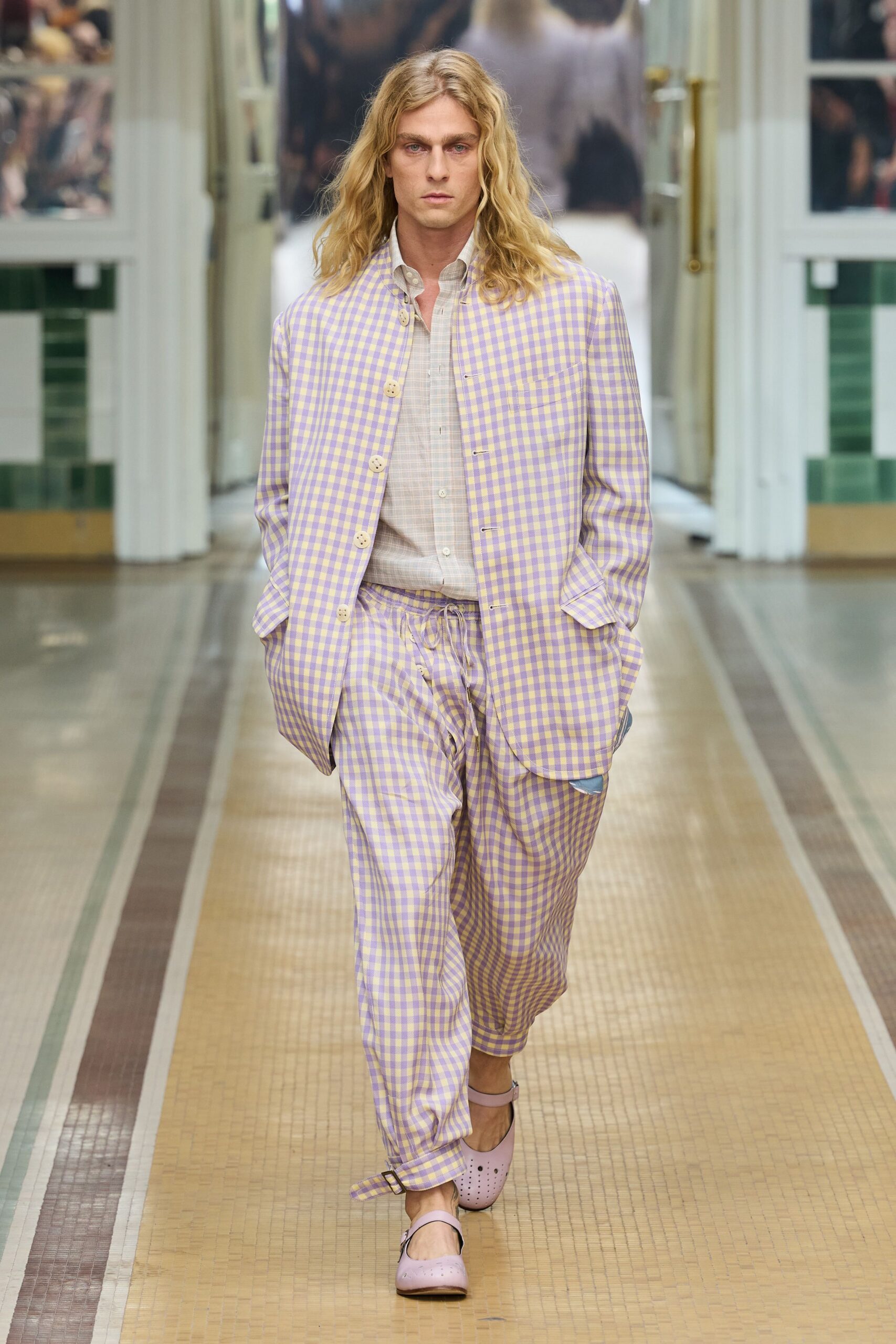 lavender gingham jacket and trousers