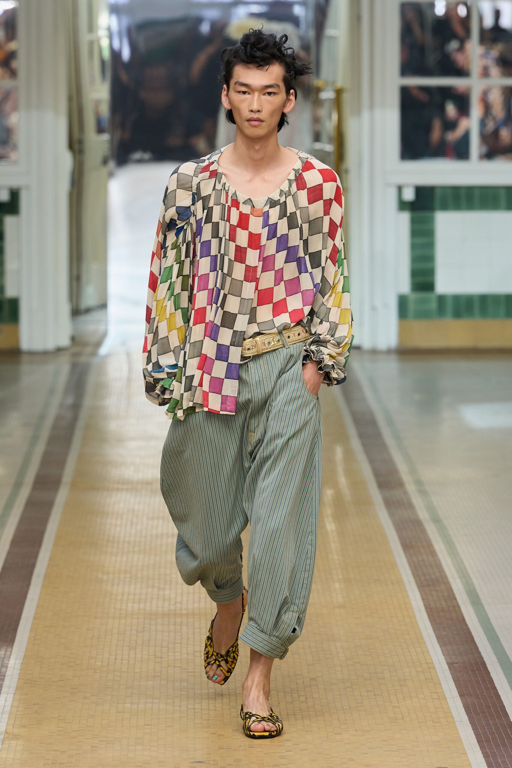 harlequin check silk blouse