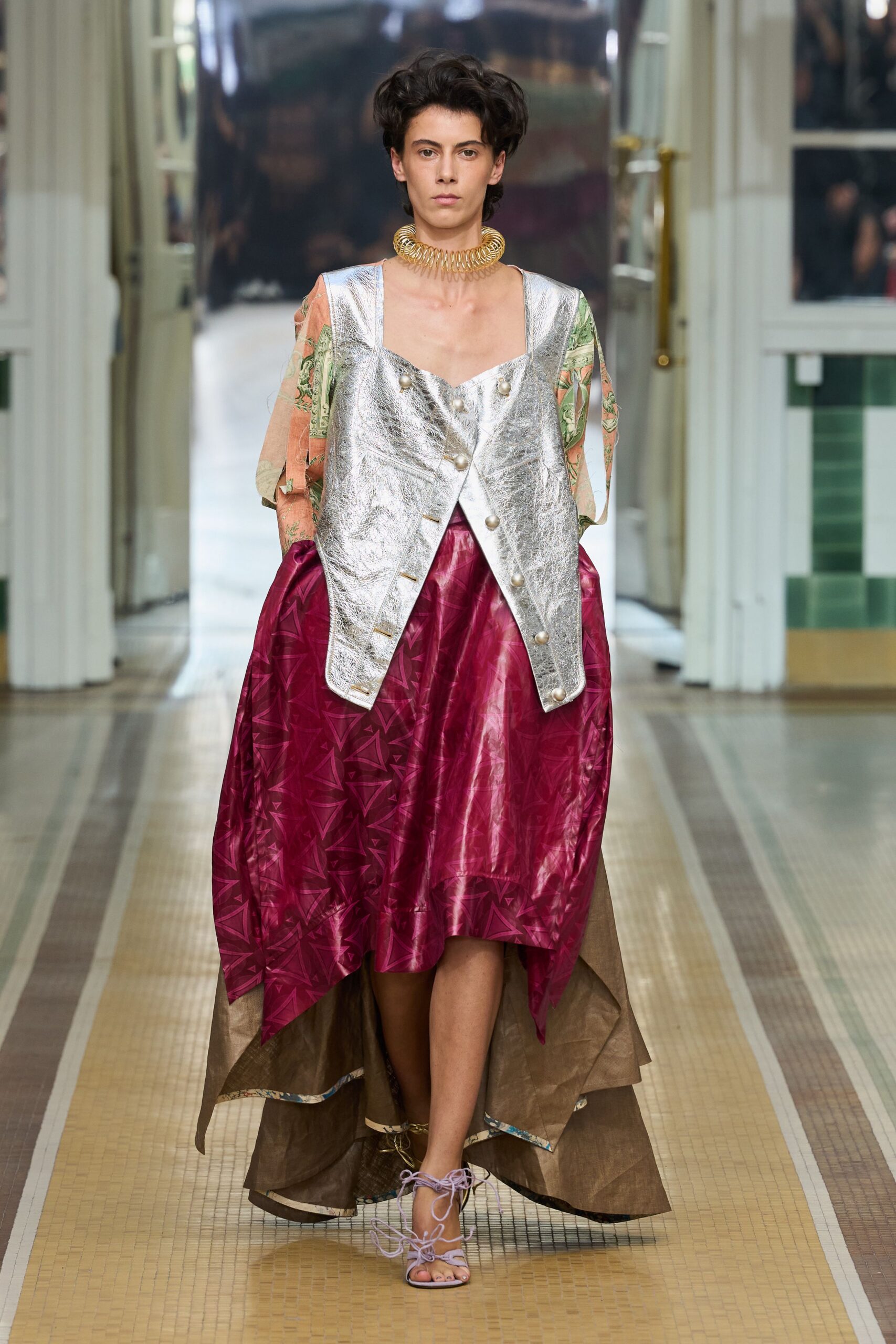 silver metallic open-front vest