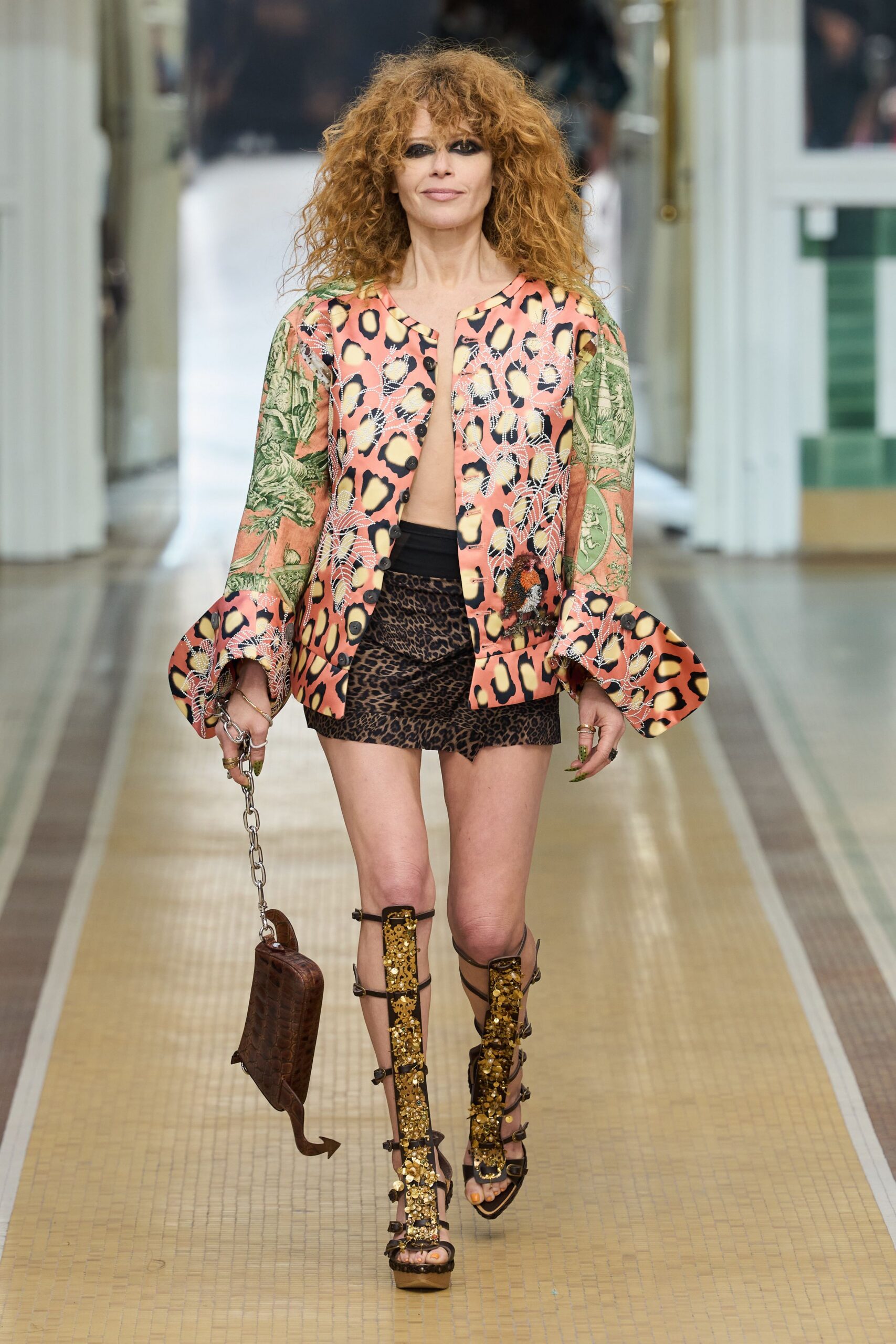 mixed-print bell-sleeve jacket