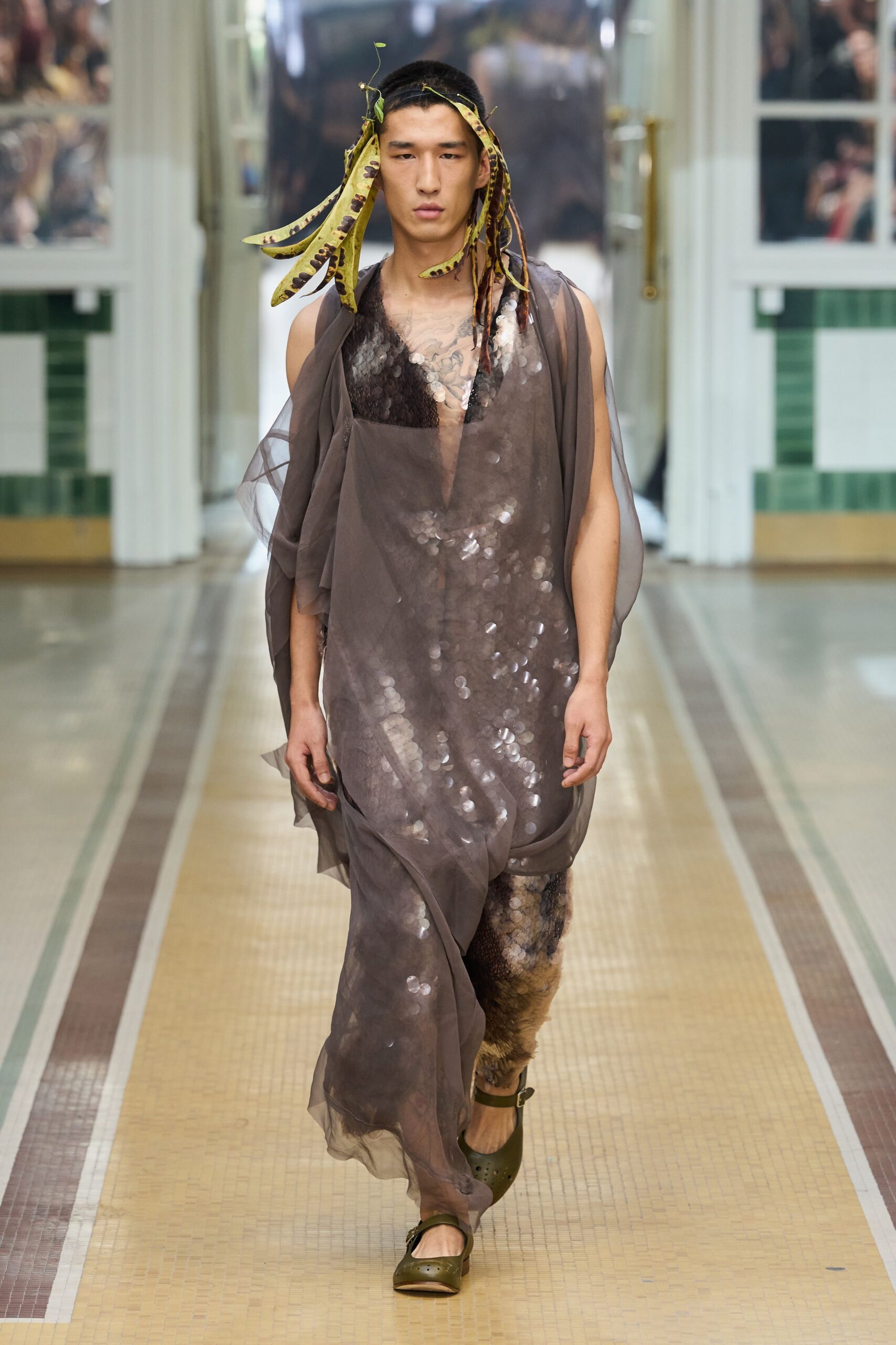 sheer sequined organza evening gown
