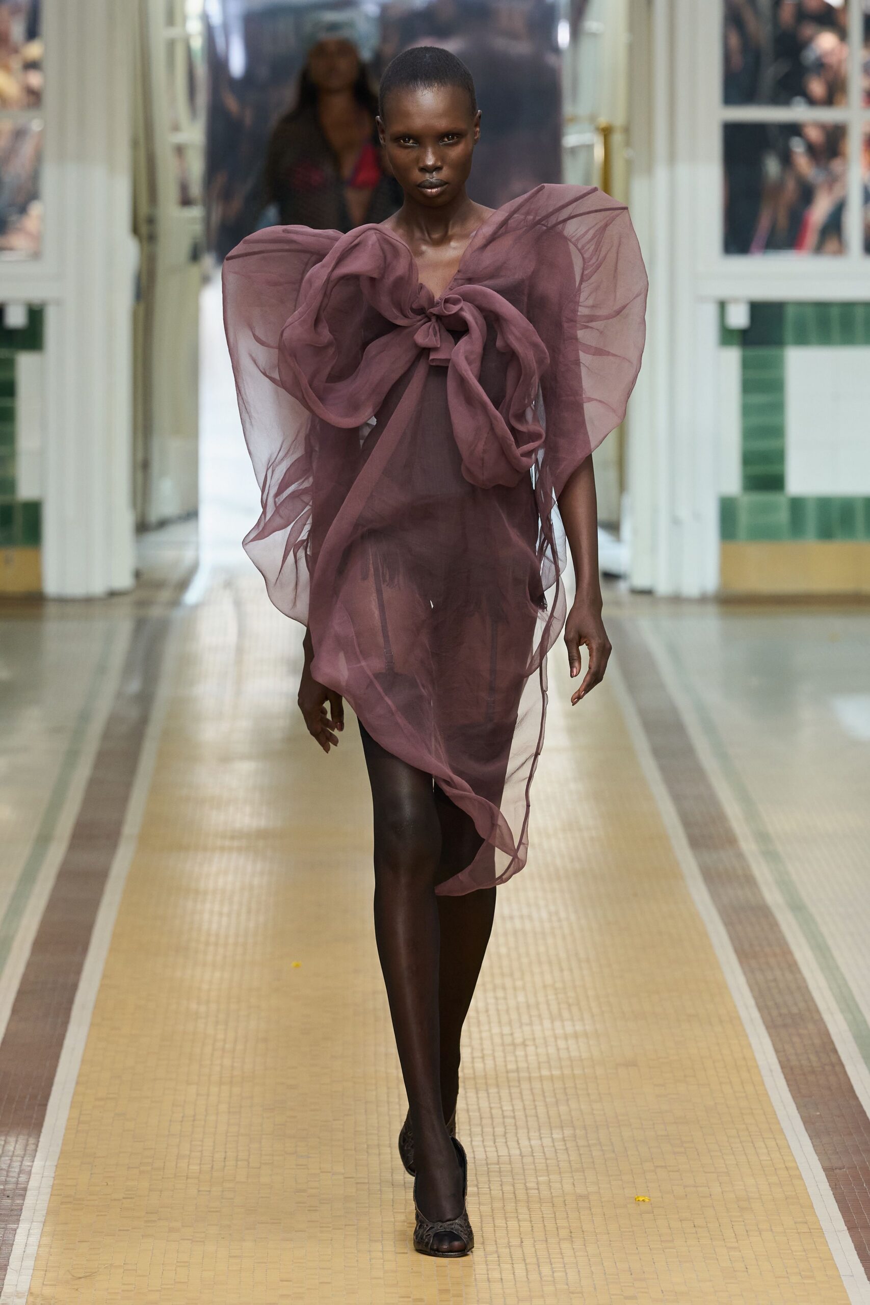 sheer organza bow mini dress