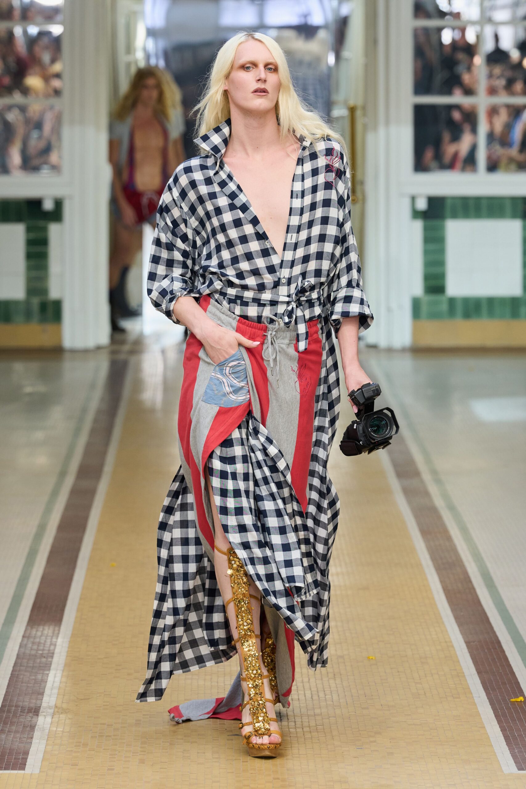 gingham wrap-style maxi dress