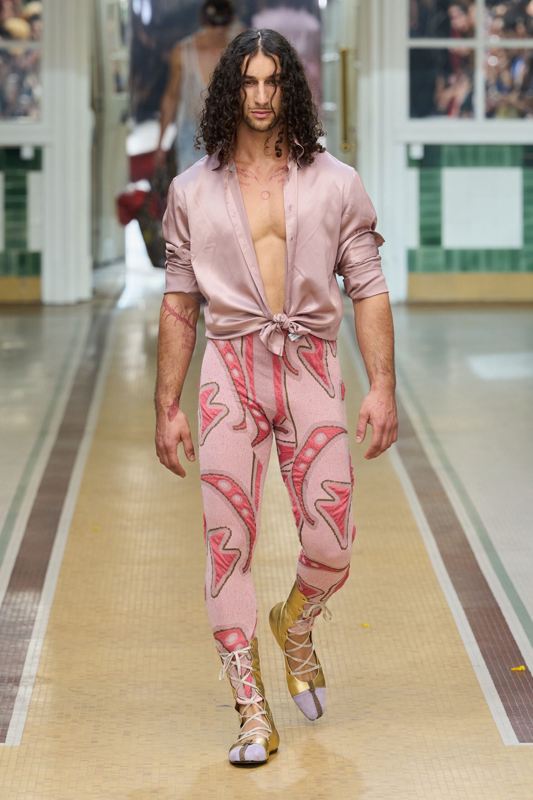 pink tie-front satin shirt