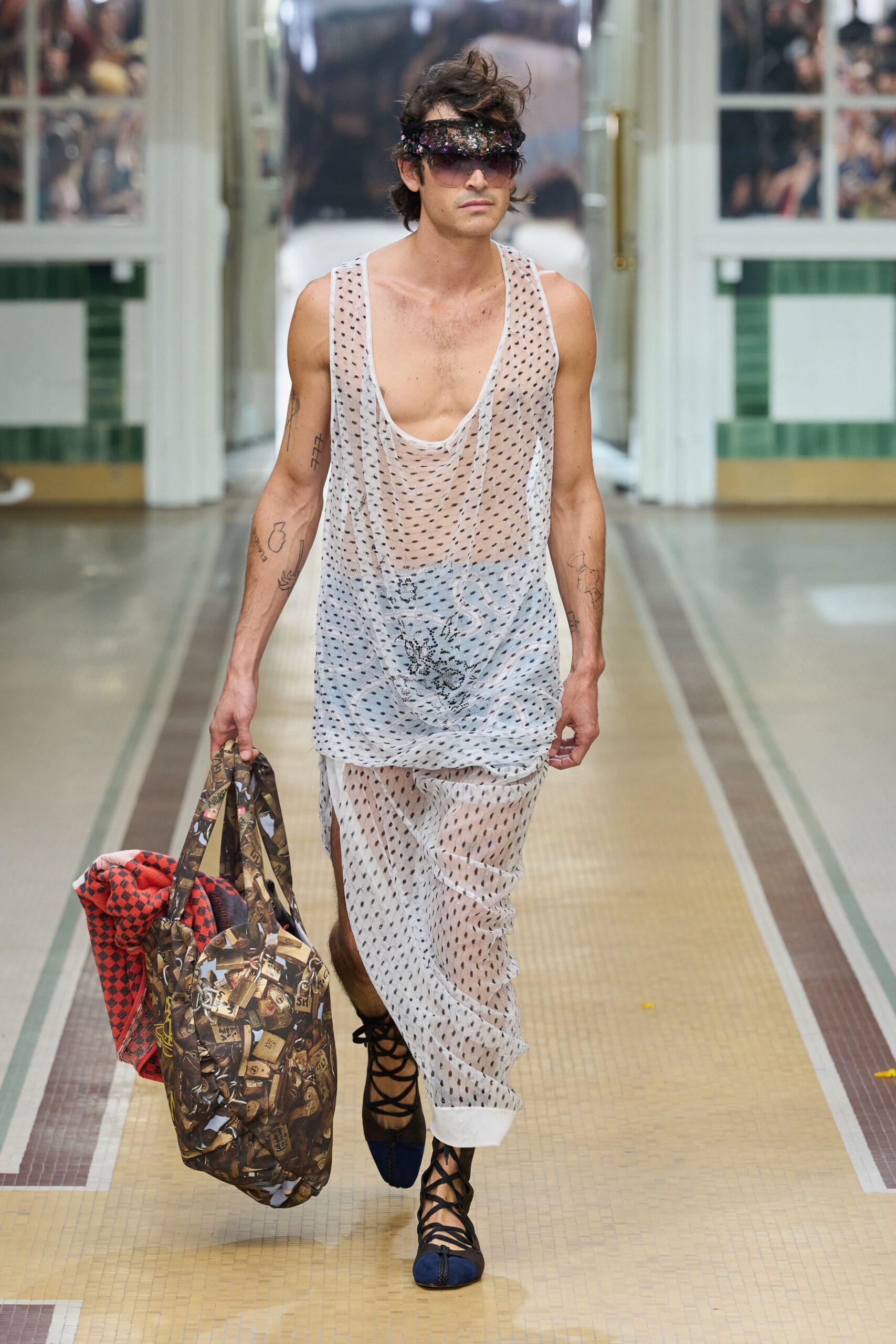 sheer draped mesh tank top