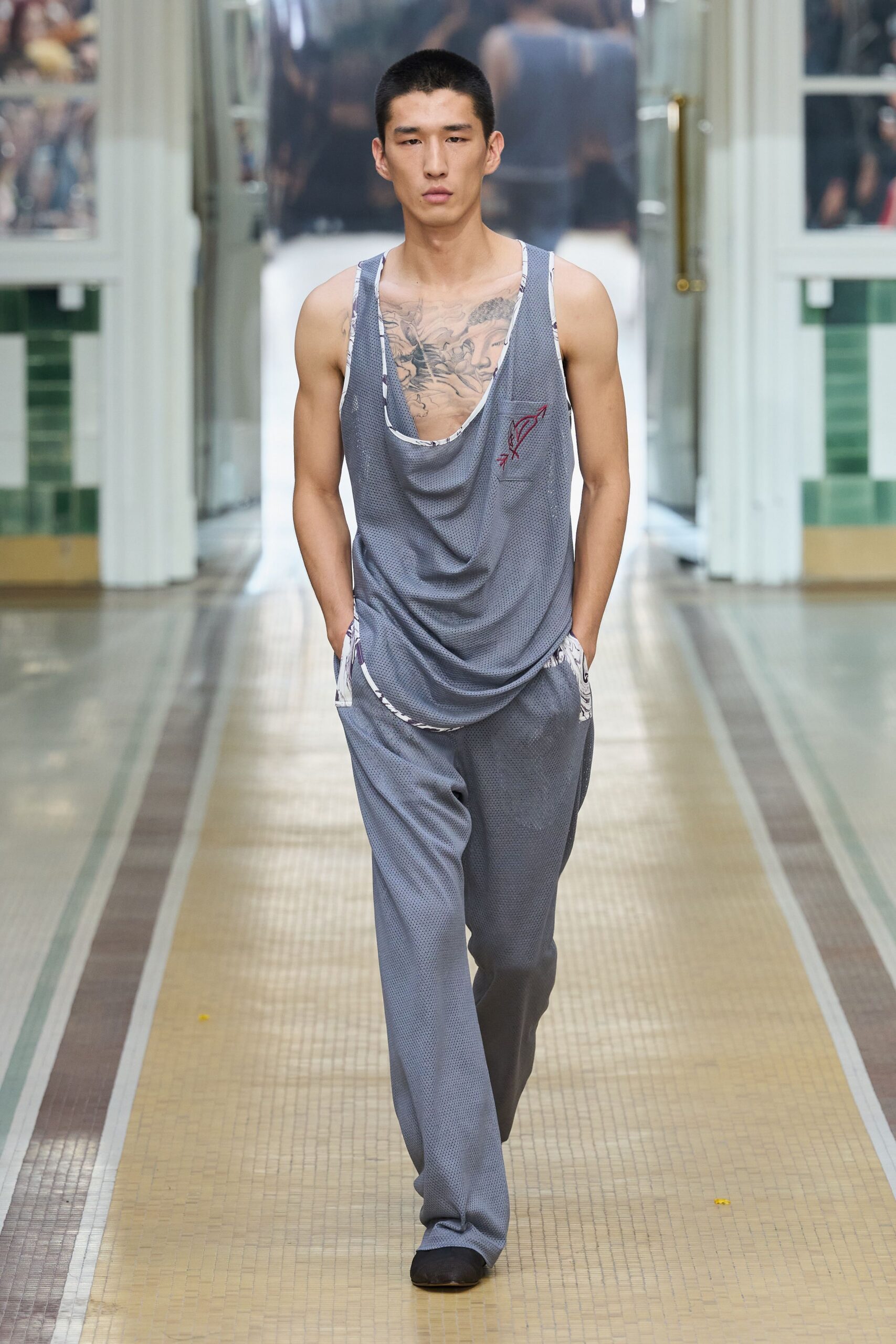 gray mesh basketball jersey tank
