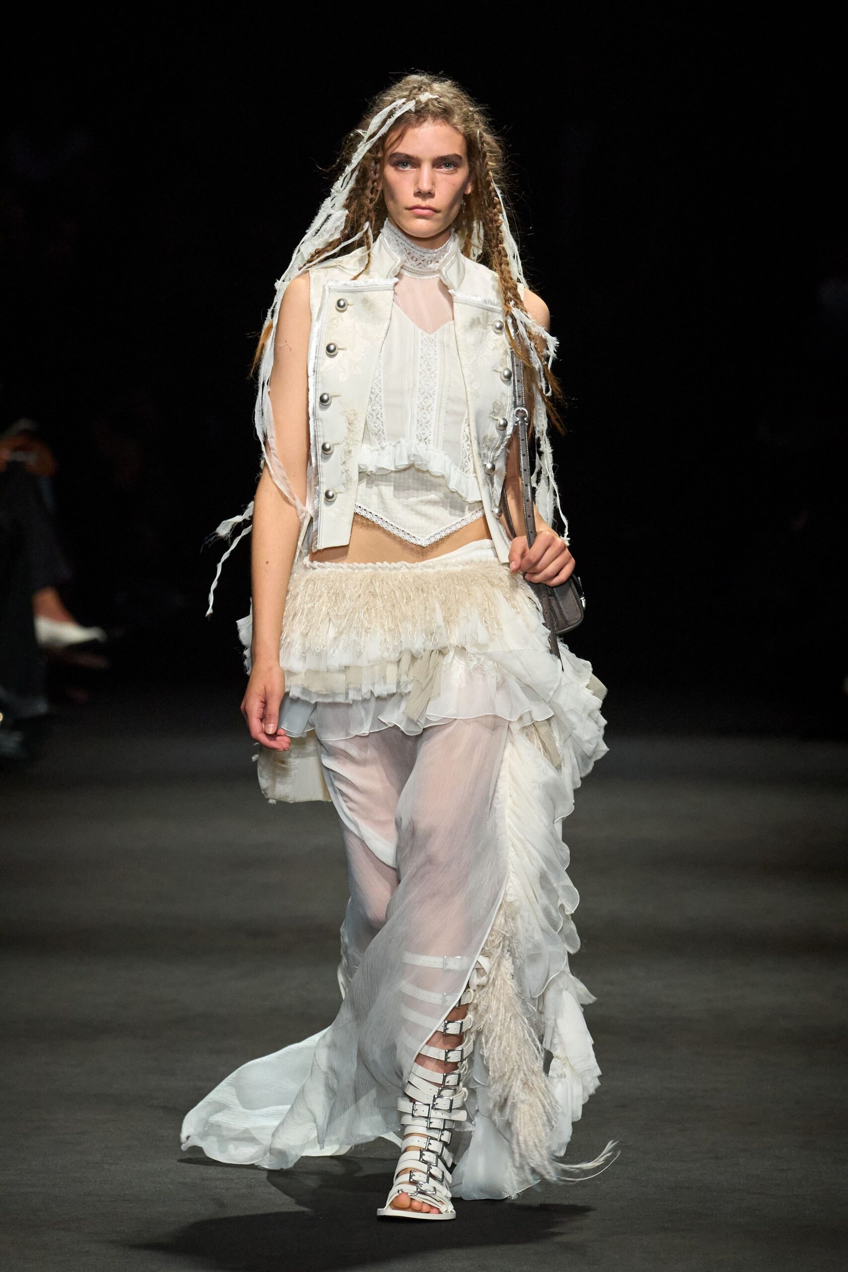 ivory ruffled sheer layered pants