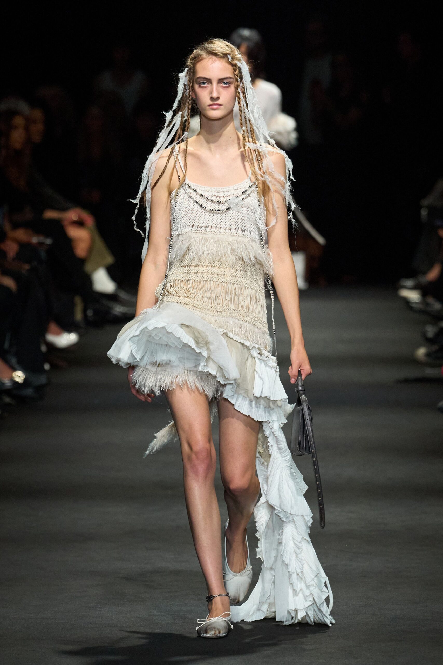 asymmetric ruffled knit chiffon dress