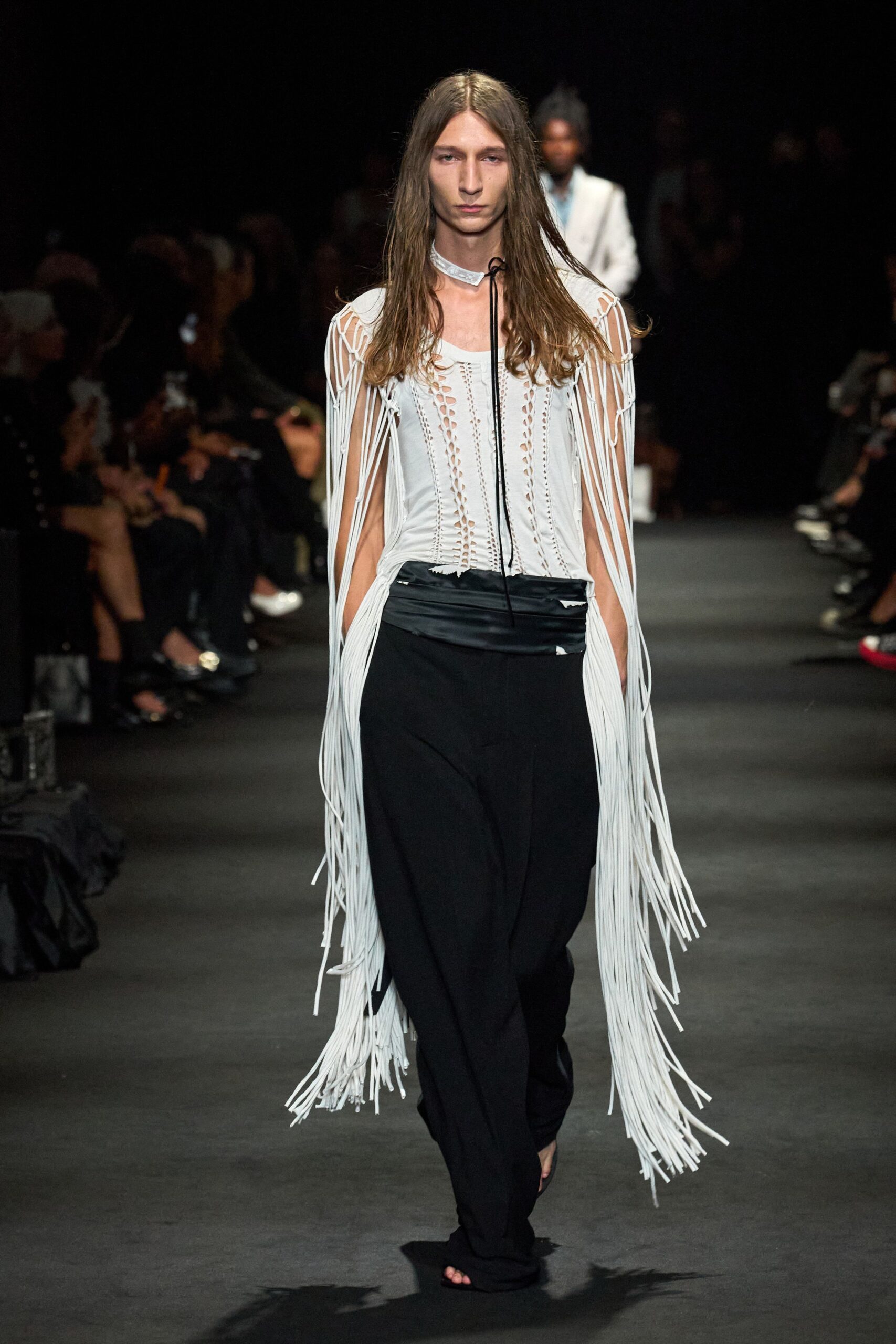 white fringed macrame top