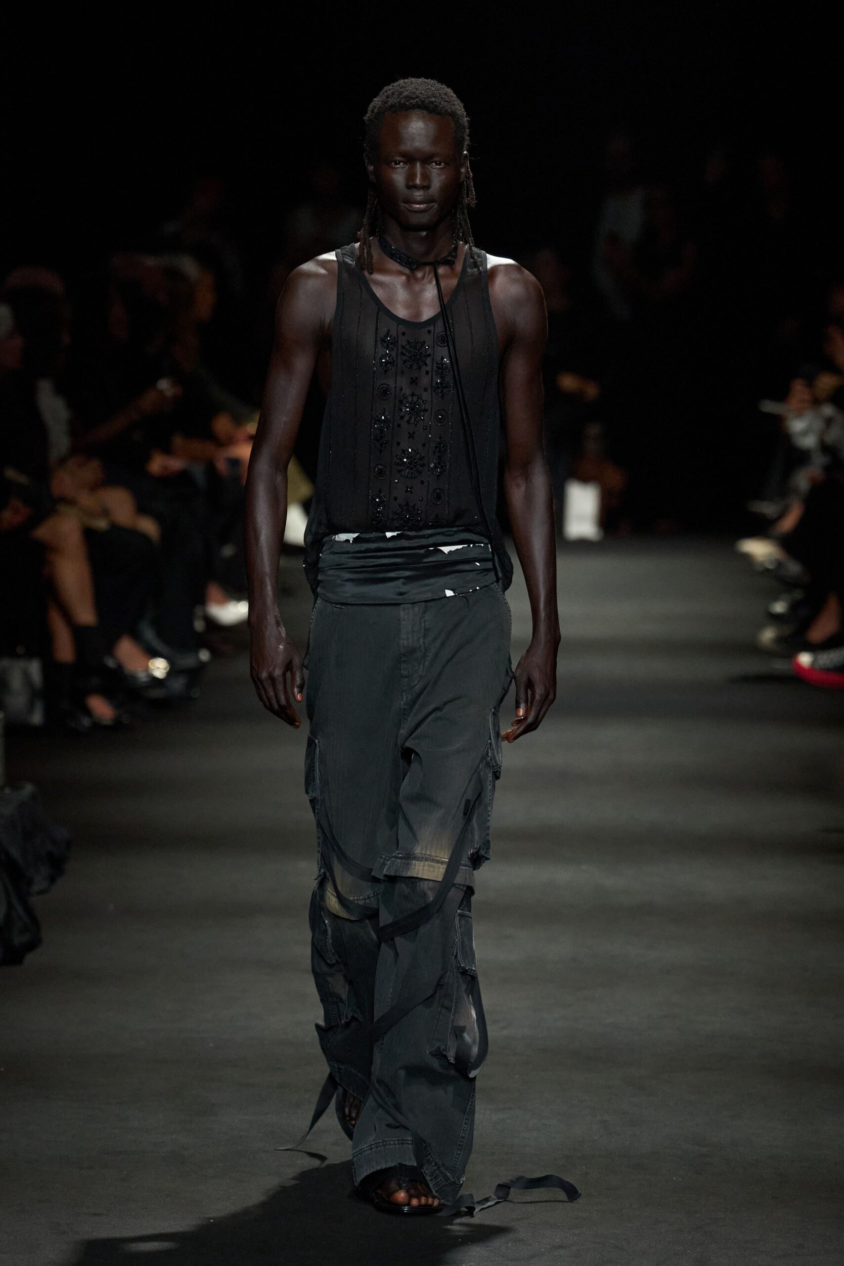beaded sheer black tank top