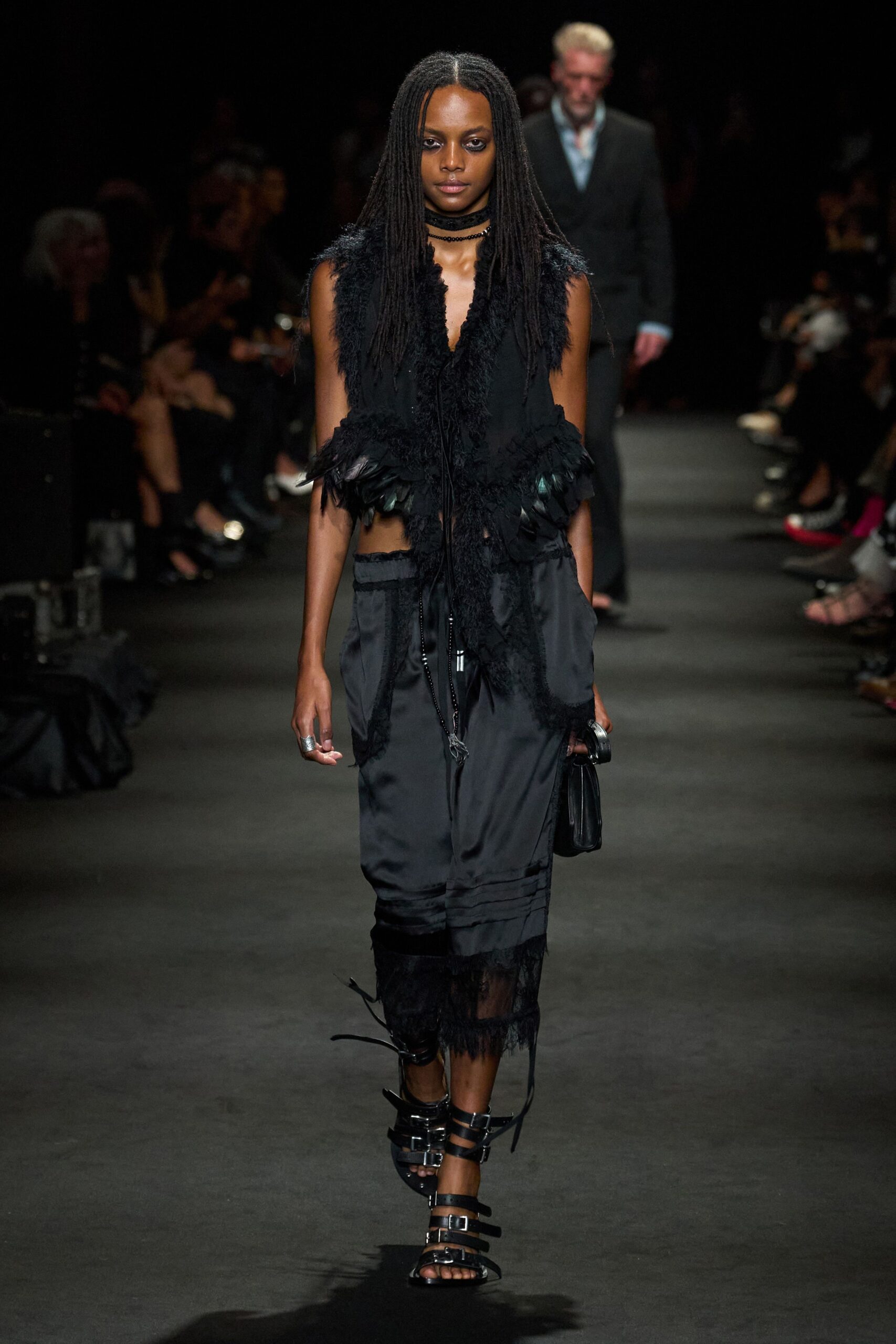 black feather-trim cropped gilet