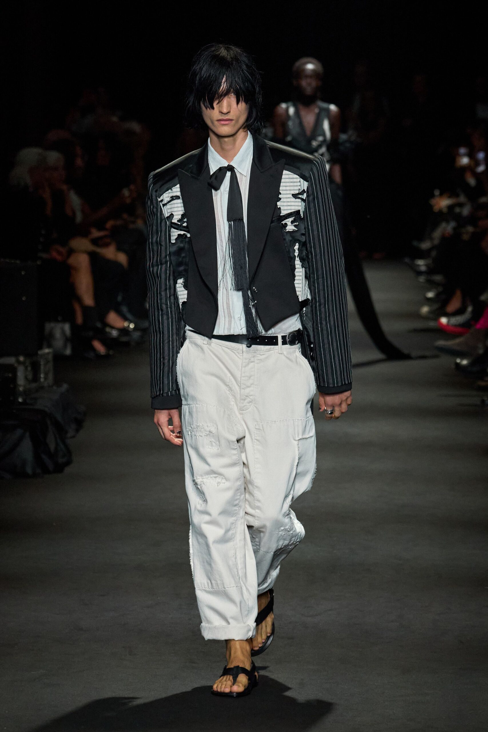 cropped pinstriped tuxedo blazer