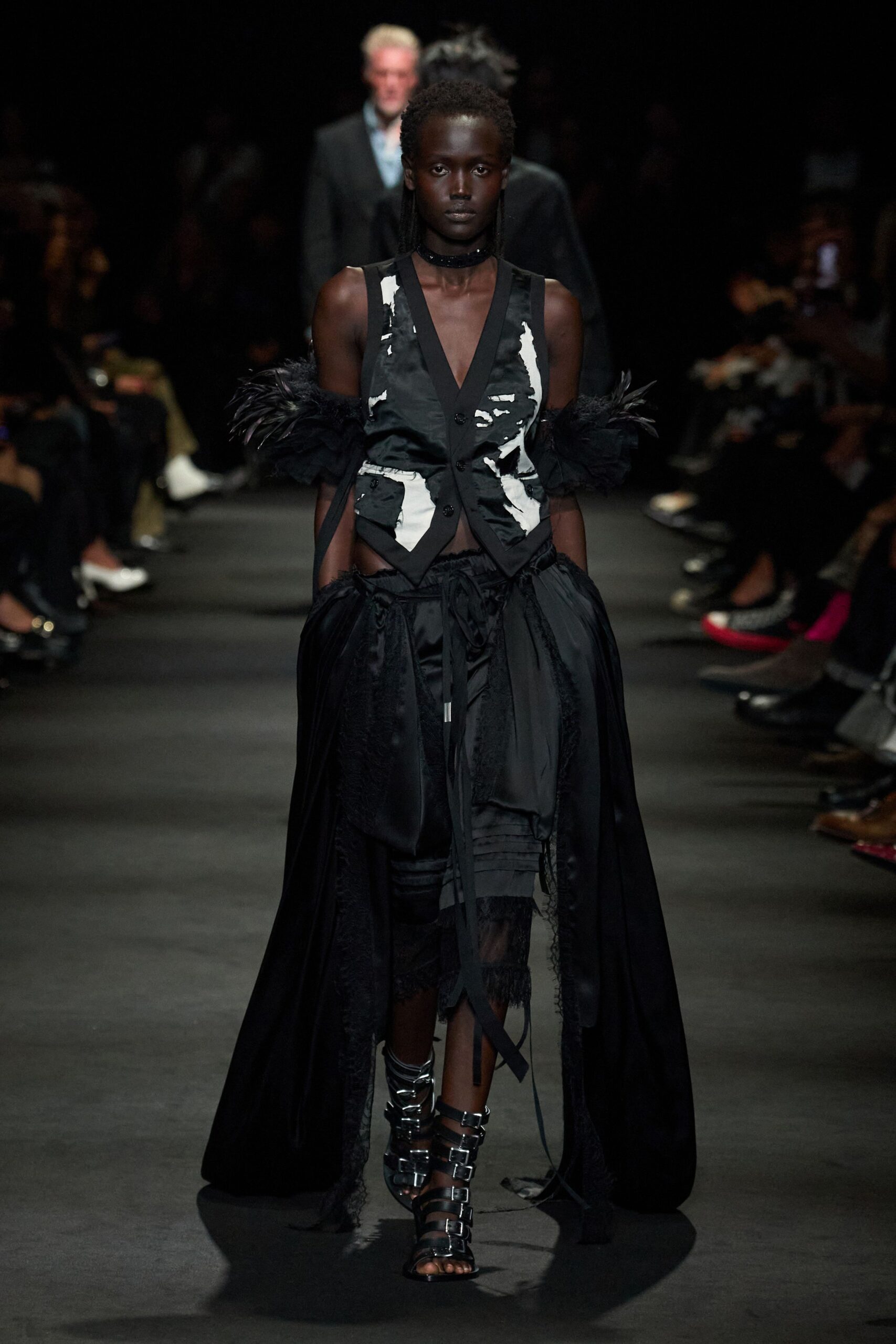 black satin waistcoat with white print