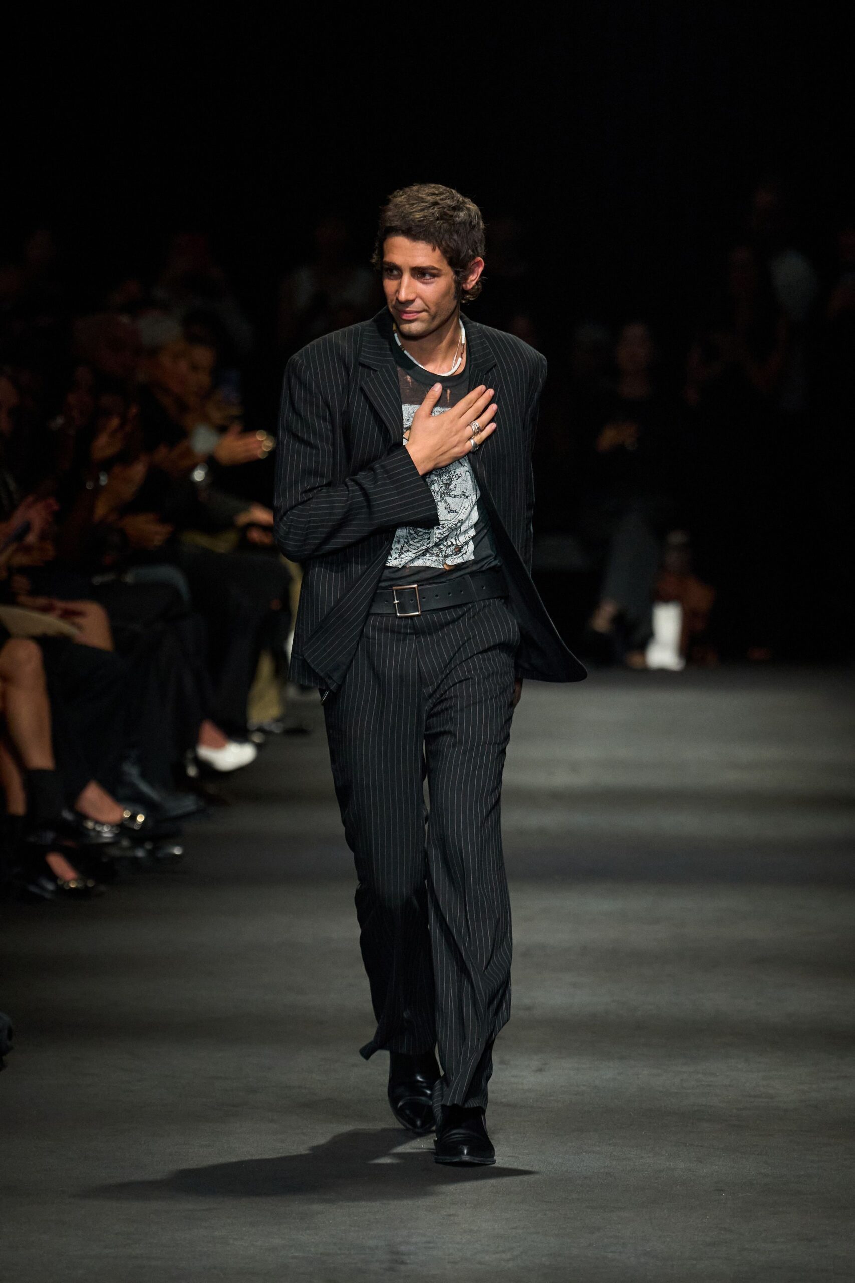 black pinstripe tailored blazer