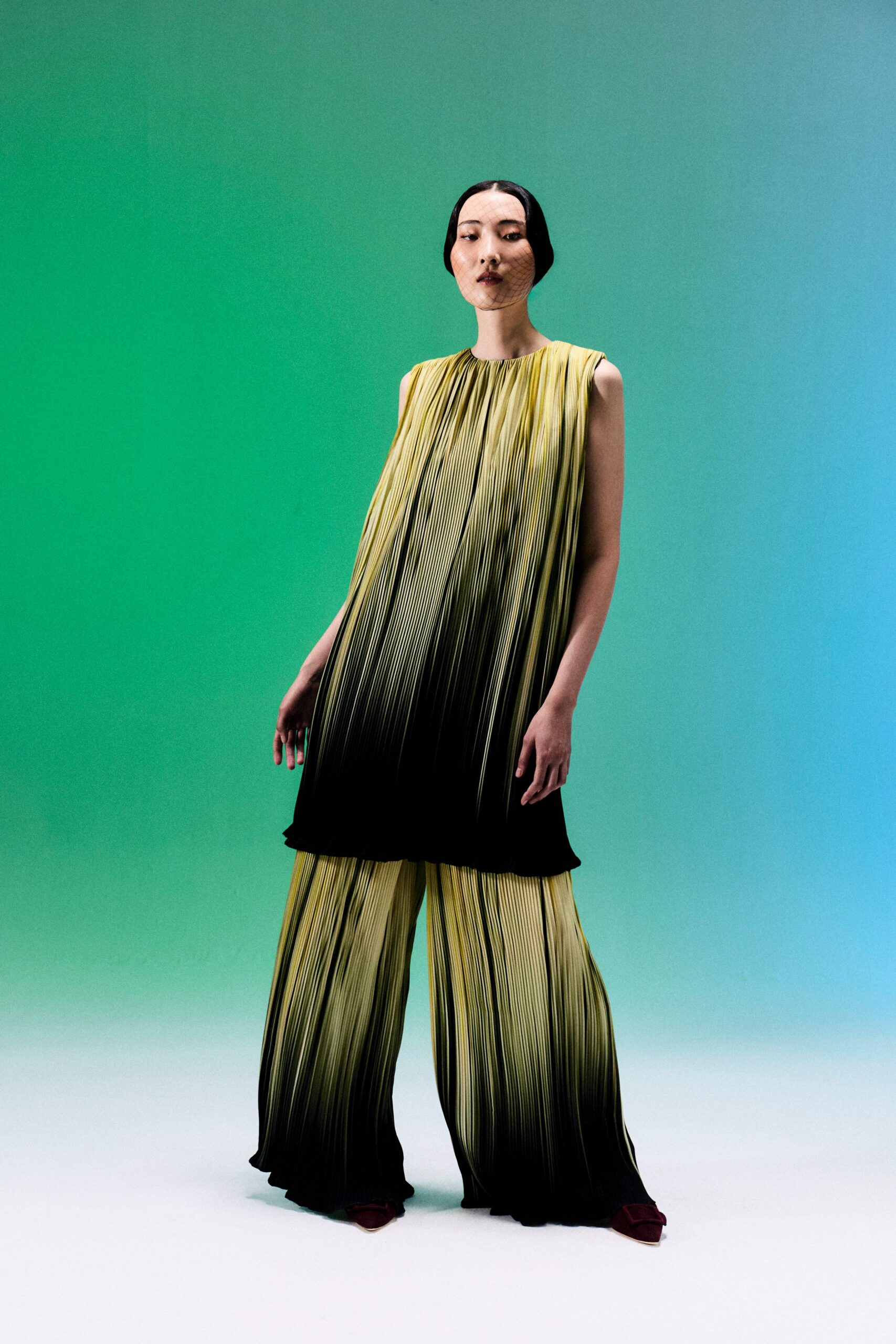 ombre pleated tunic and wide-leg pants