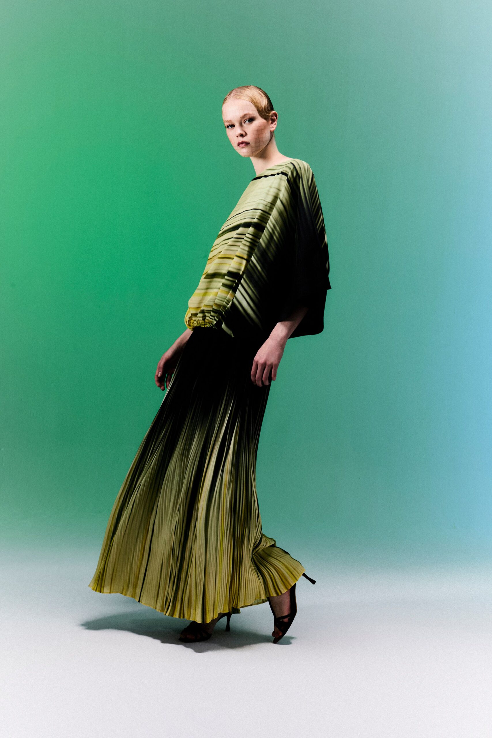 pleated ombre evening gown