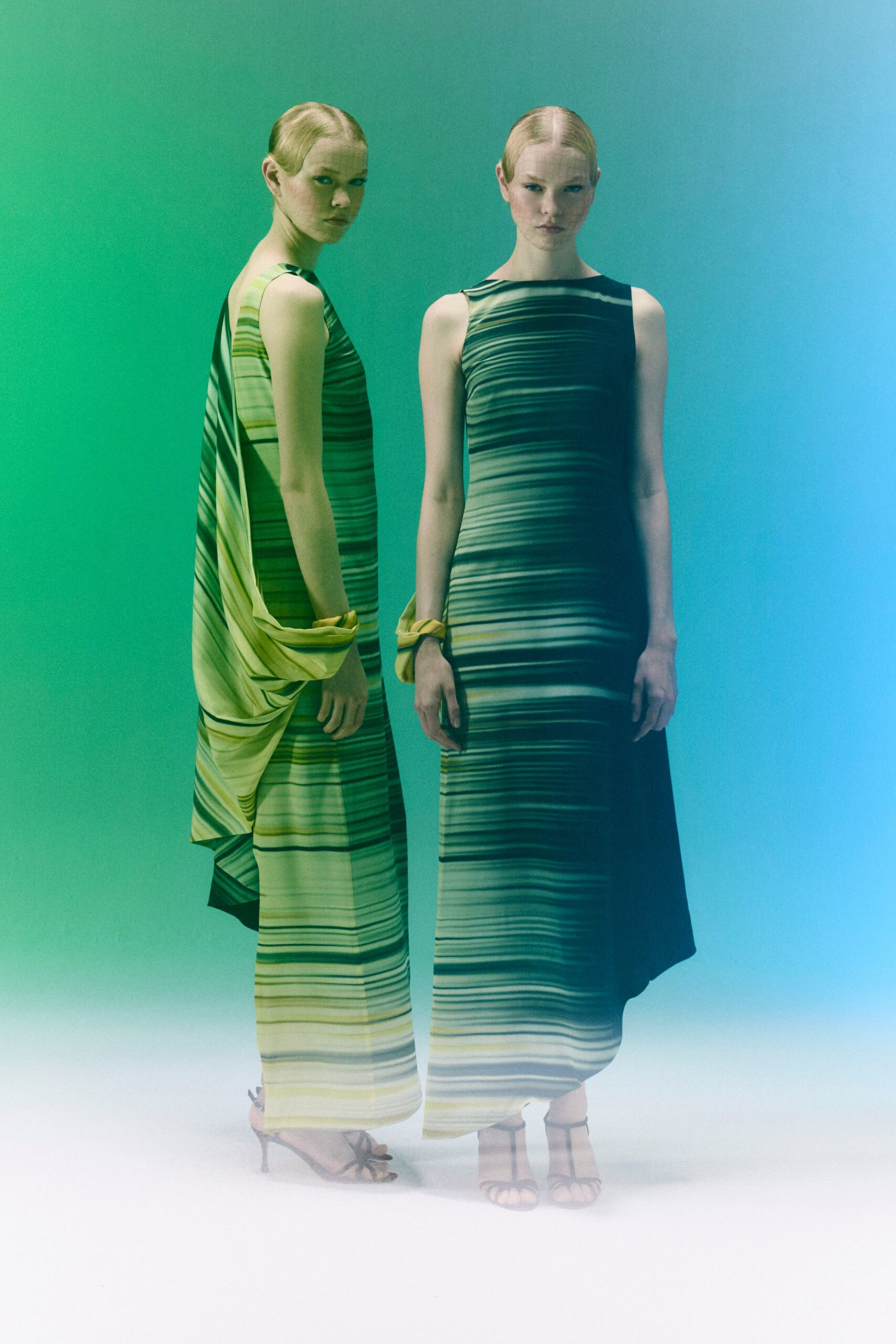 green striped draped column dress