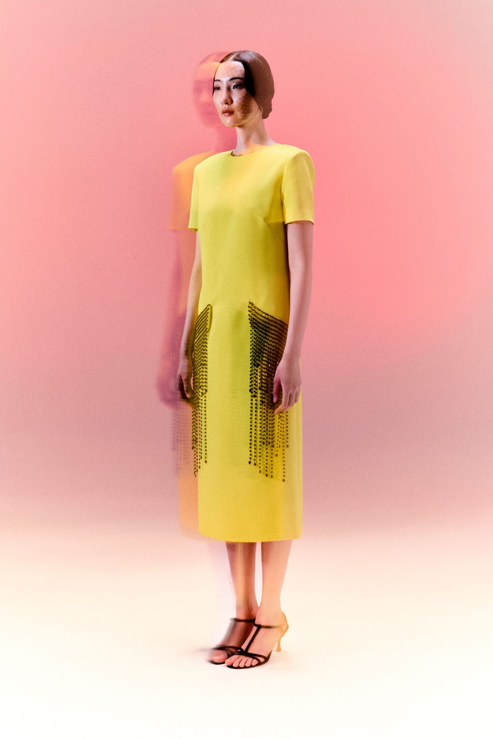 yellow beaded fringe midi dress