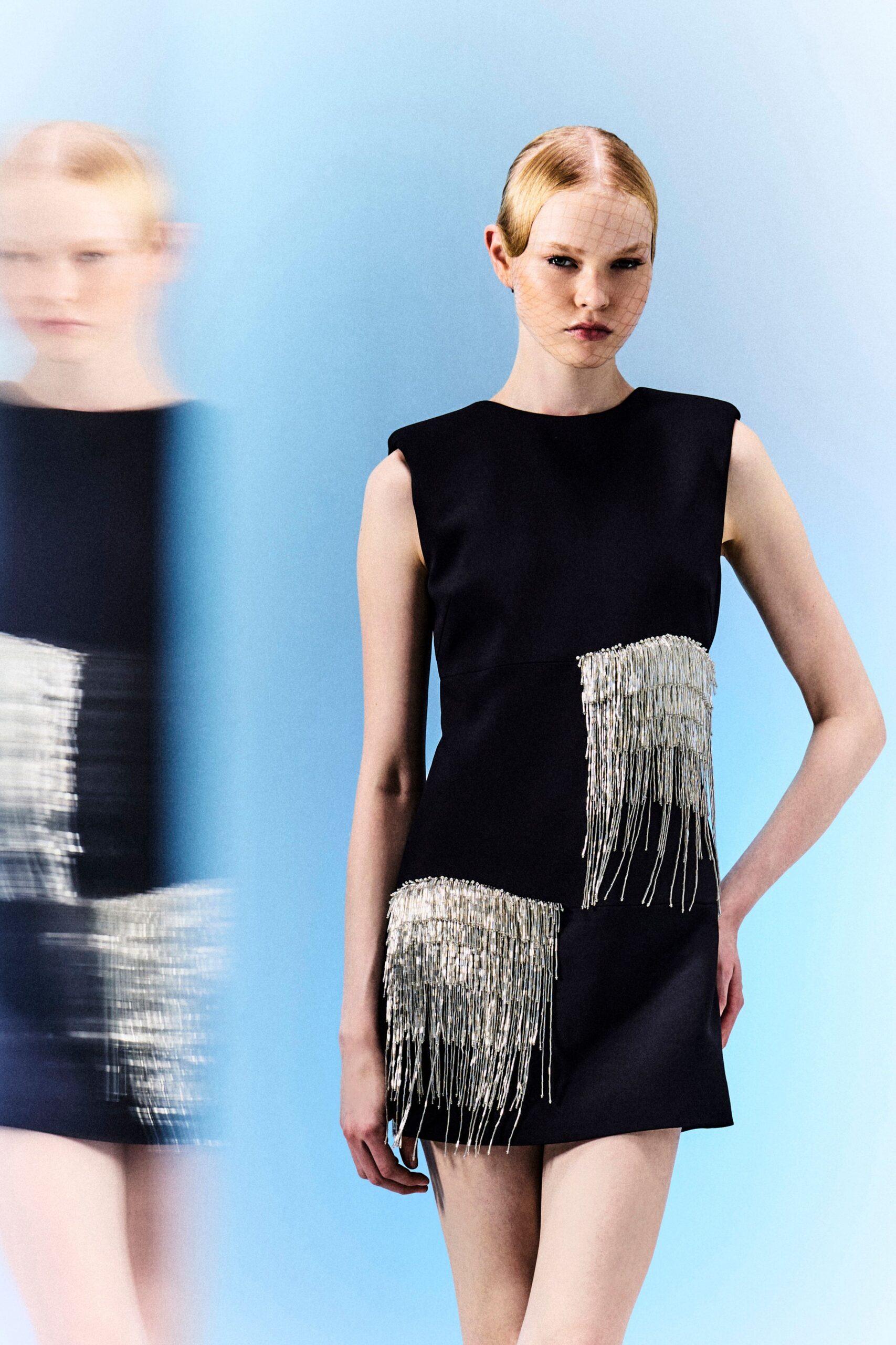 black beaded fringe mini dress