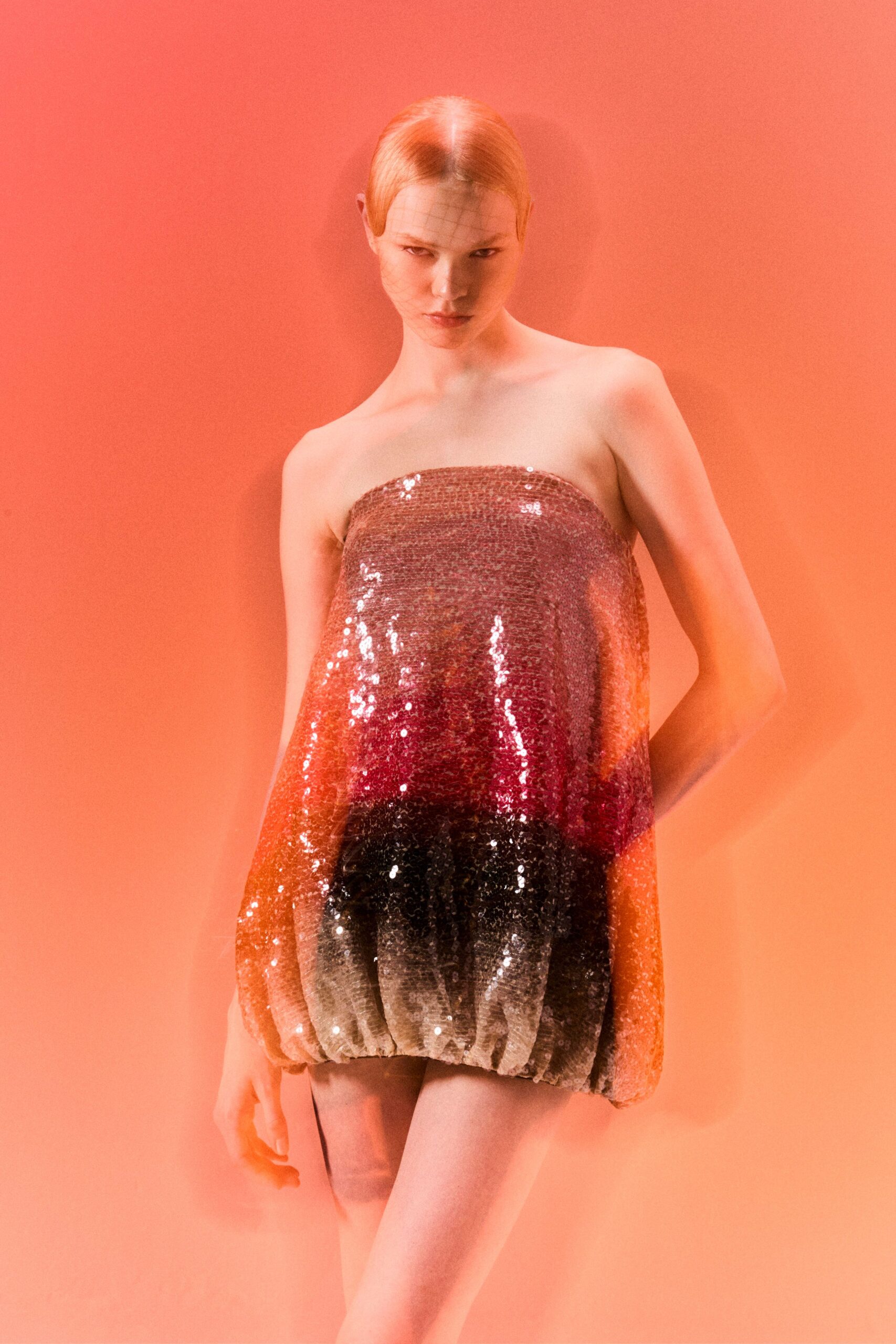 ombre sequined bubble mini dress