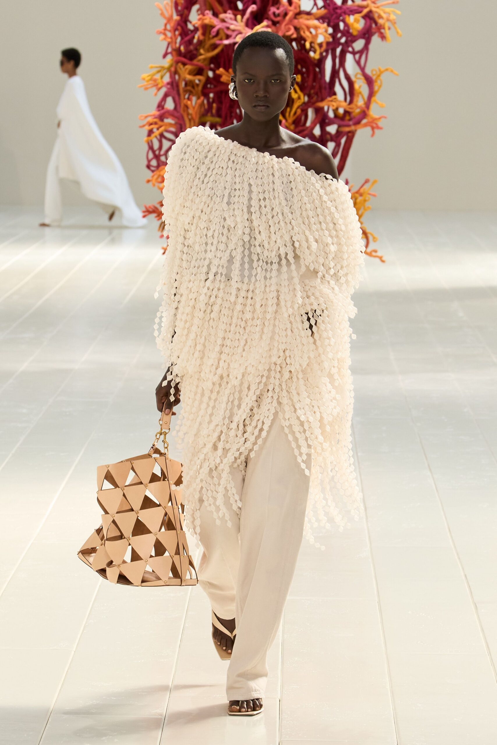 openwork off-shoulder ivory poncho
