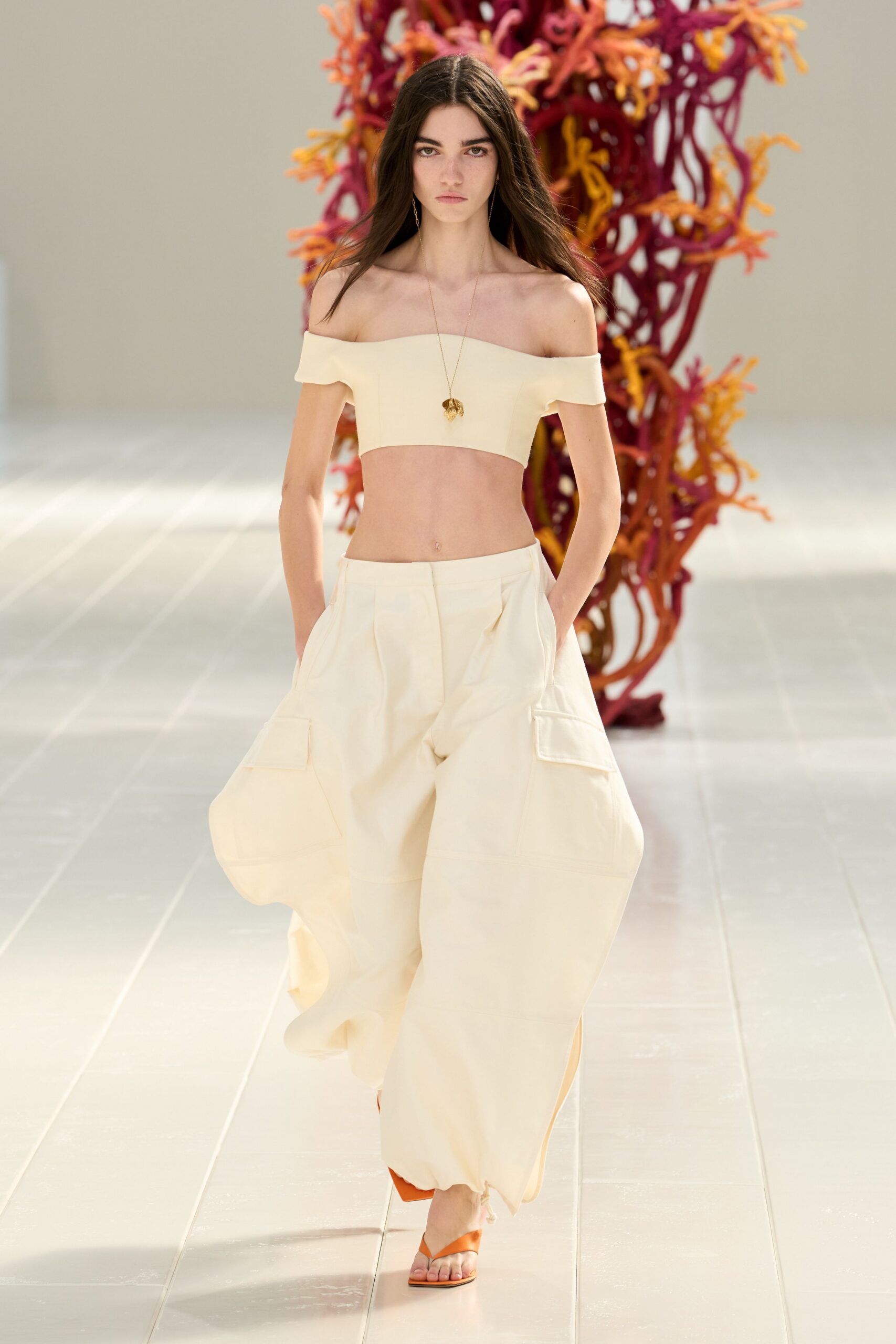 off-shoulder ivory crop top