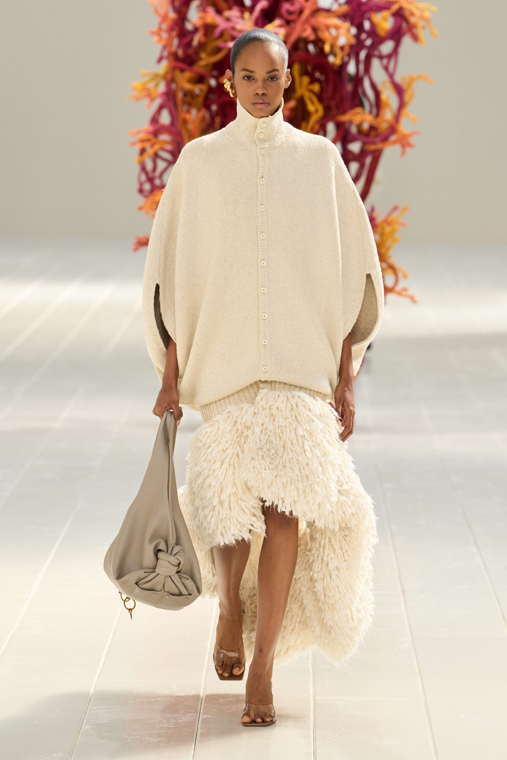 ivory shaggy high-low skirt