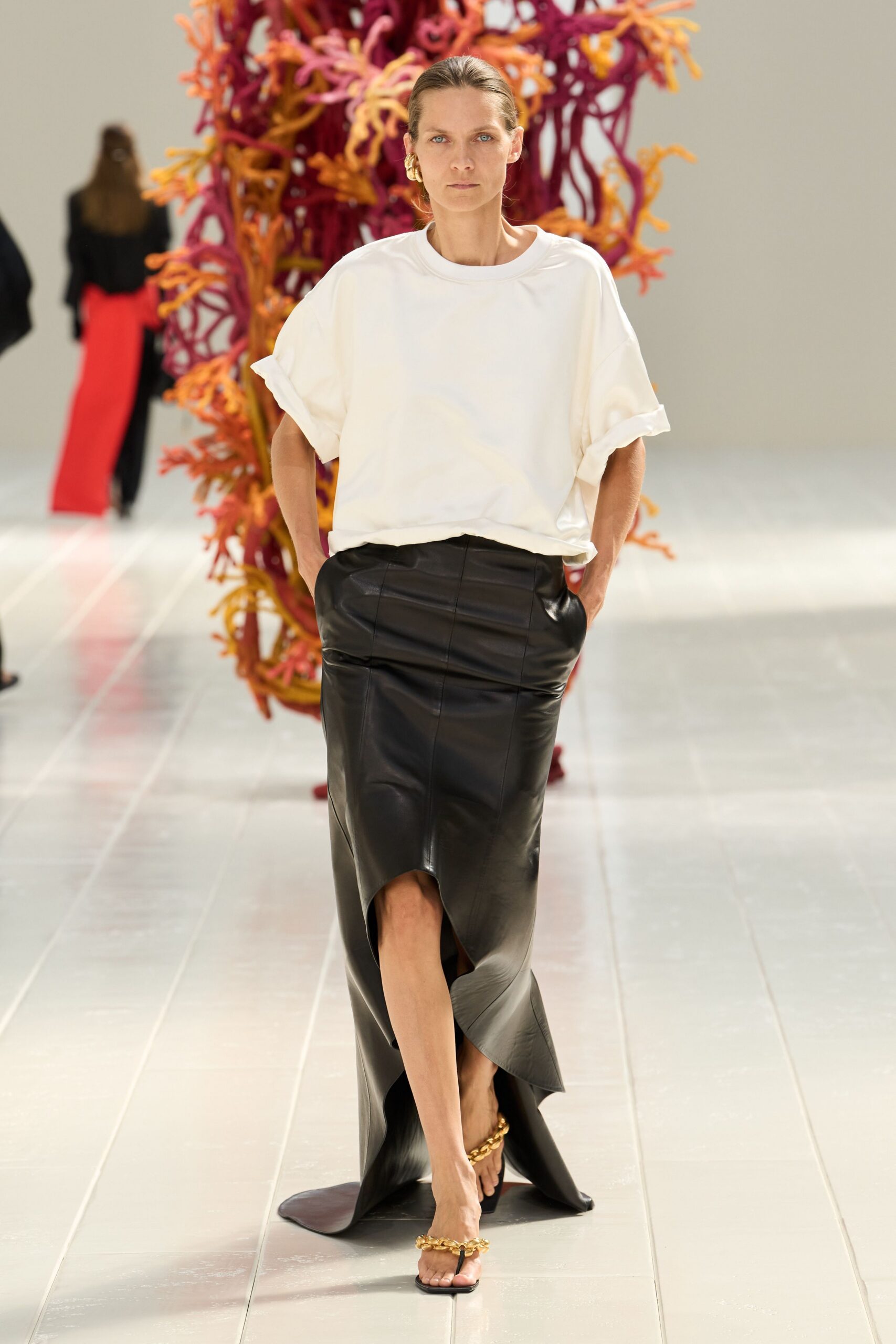 black leather slit maxi skirt