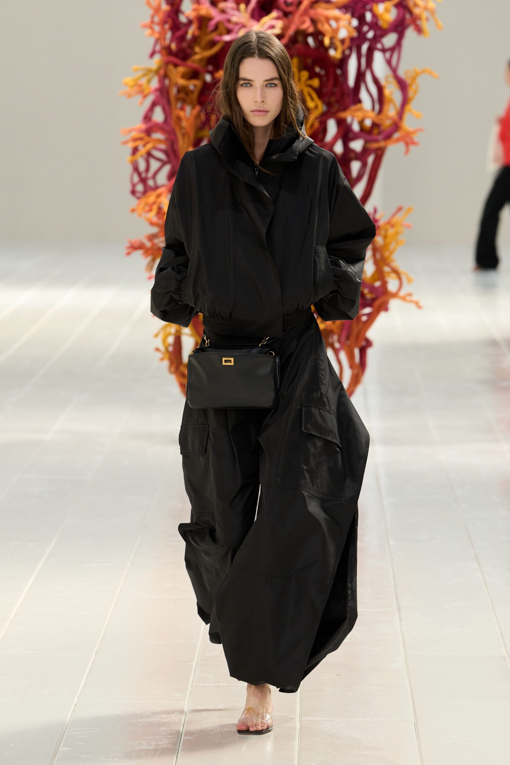black cropped hooded windbreaker