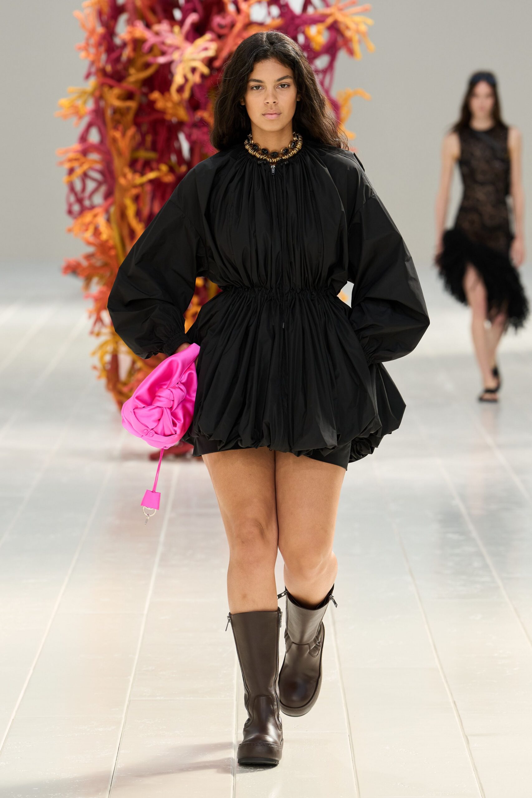 black bubble-hem mini dress