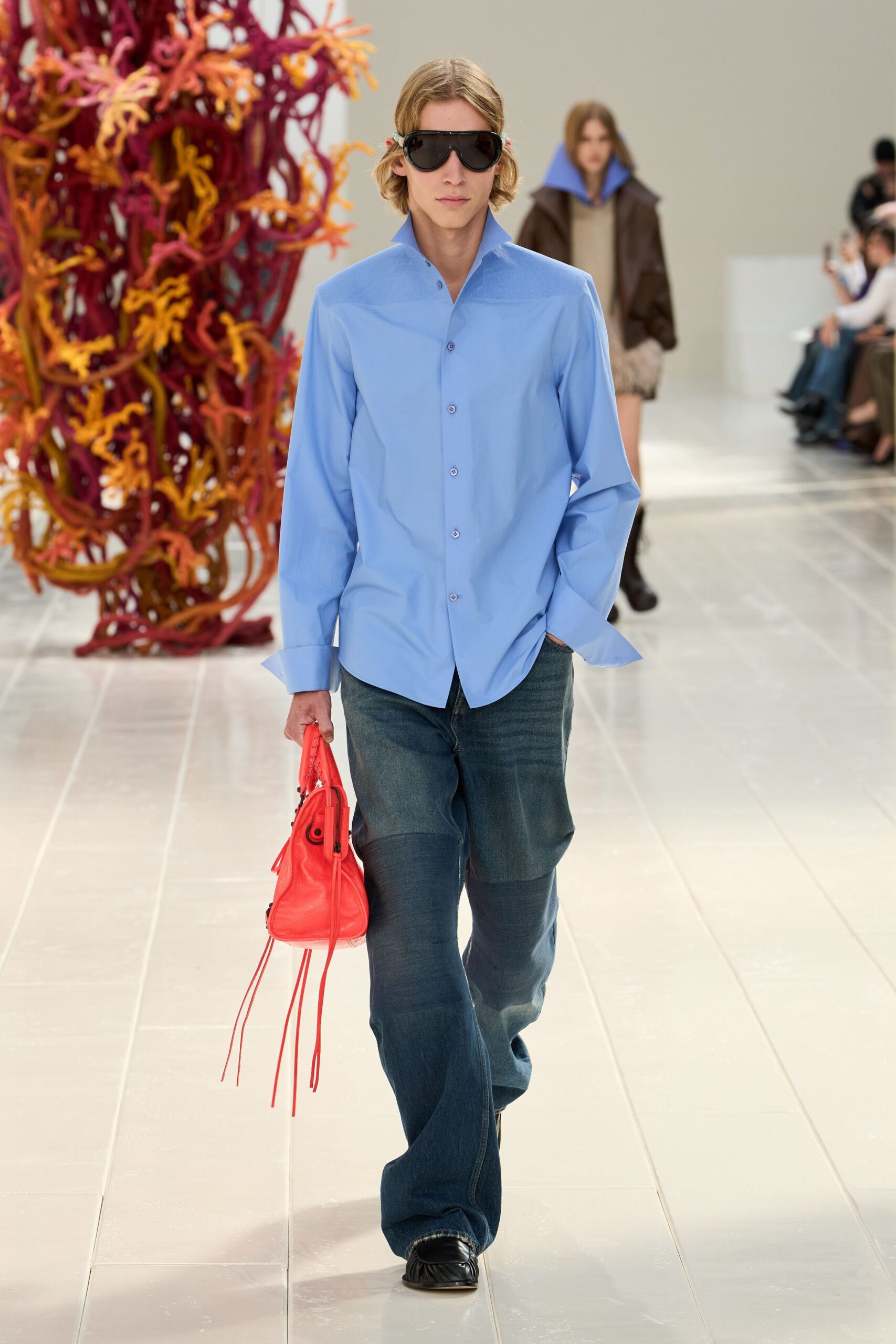oversized blue point-collar shirt