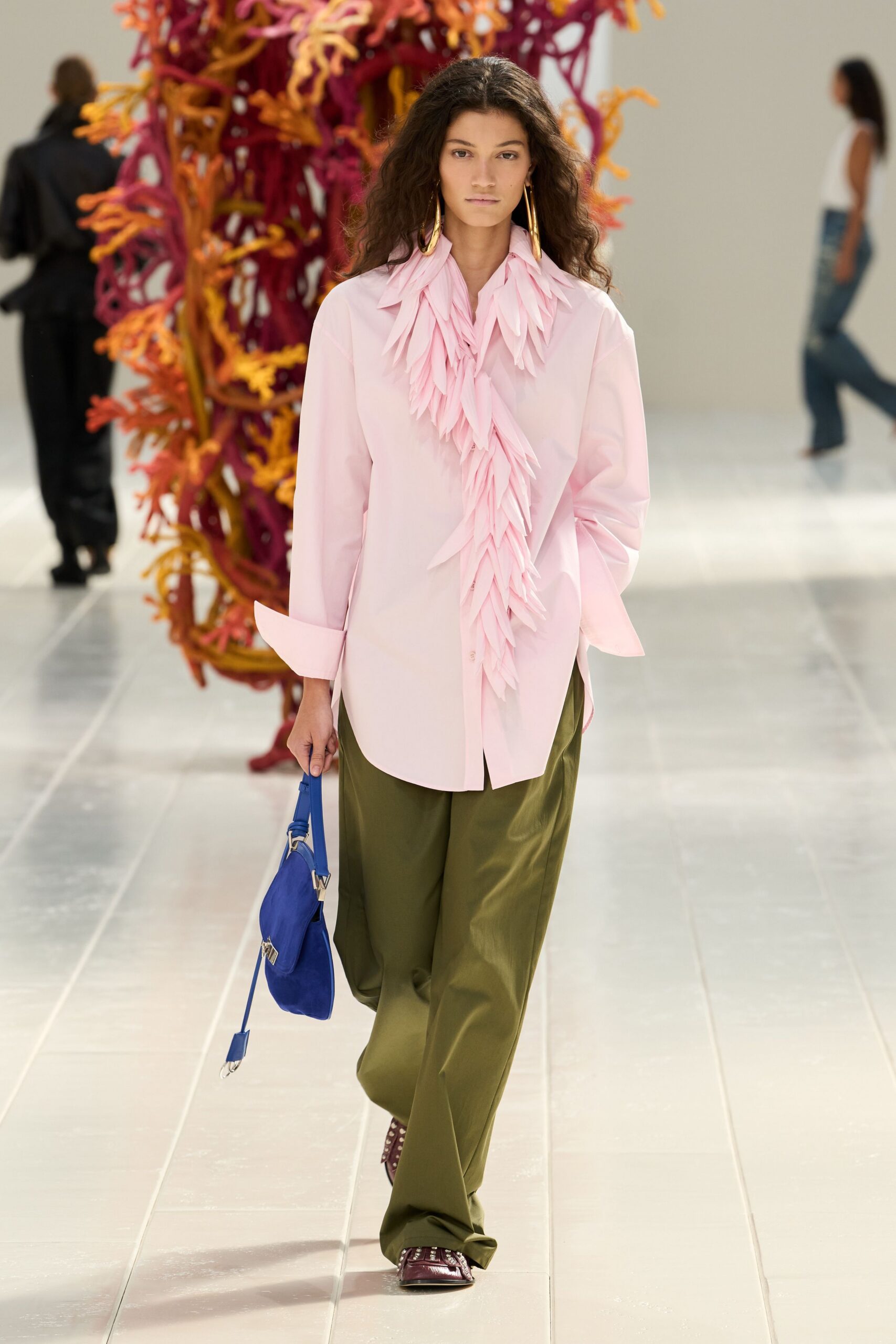 pink ruffled oversized shirt