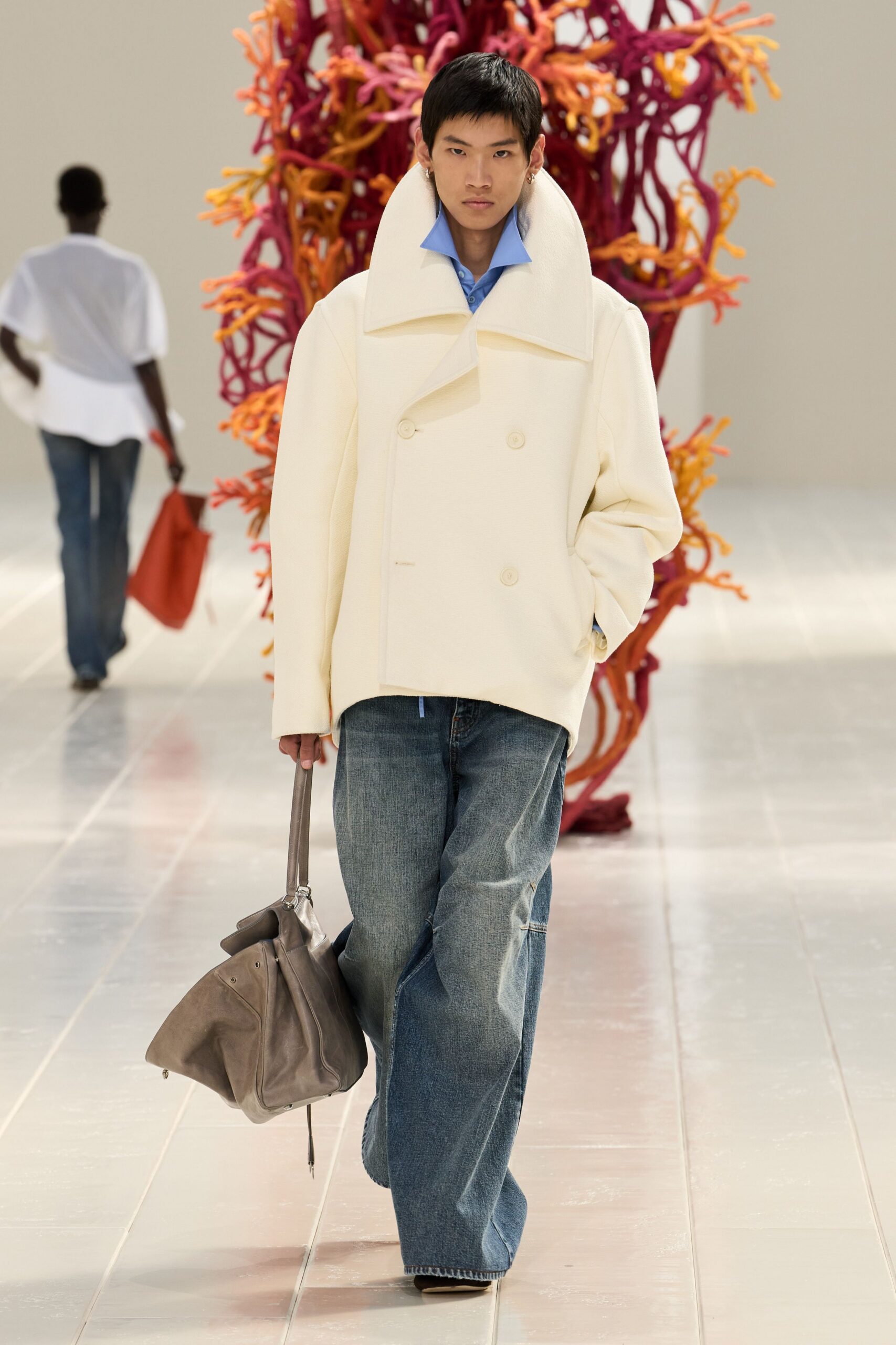 oversized ivory double-breasted pea coat