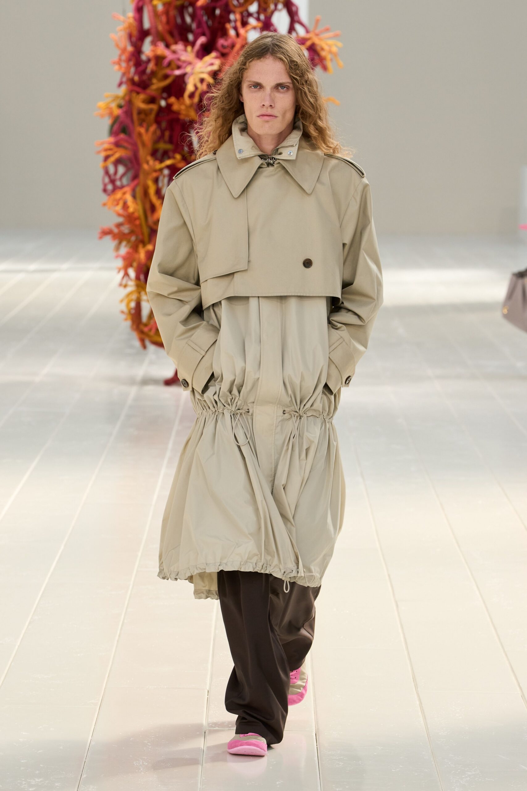 beige drawstring anorak parka