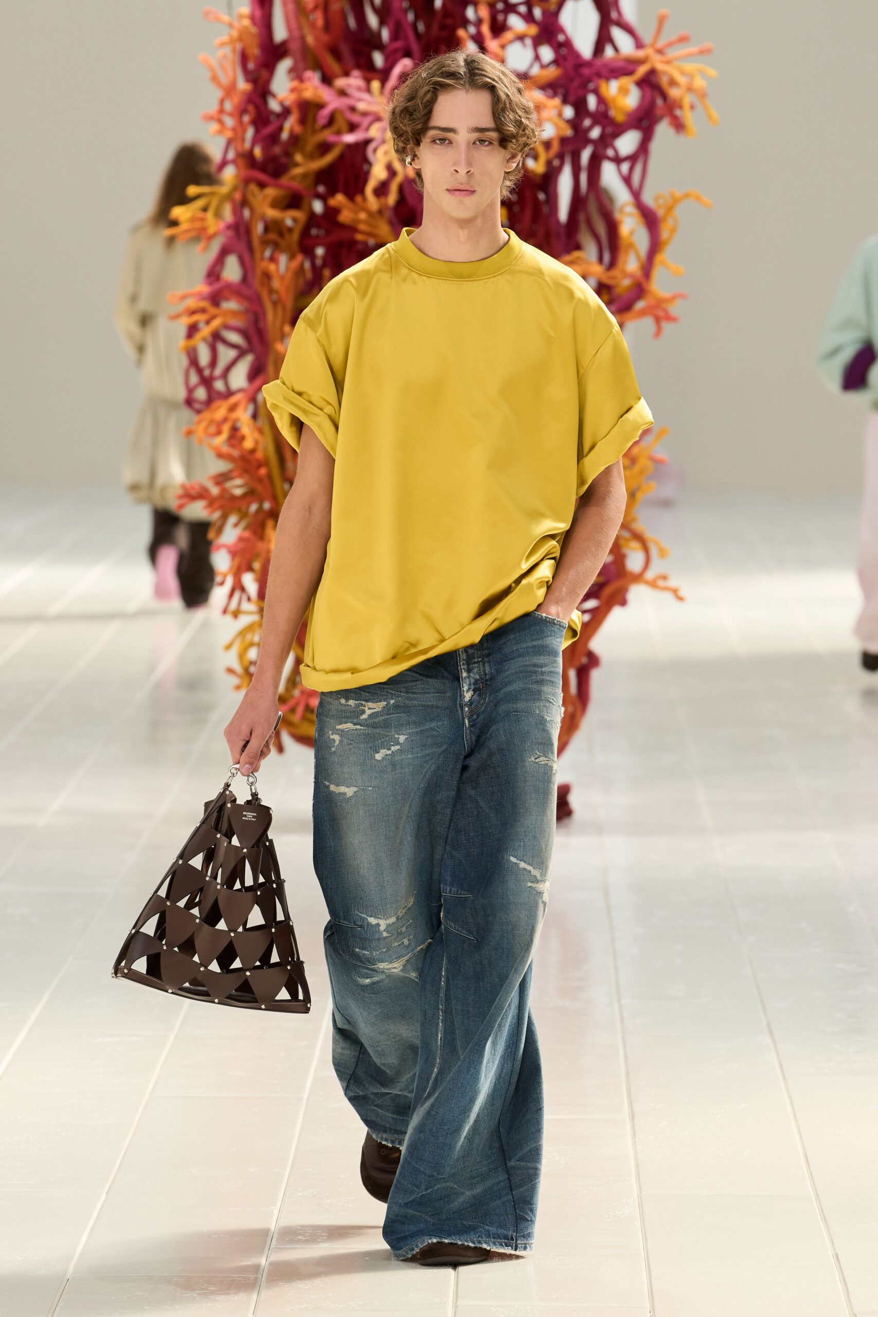 oversized yellow satin t-shirt
