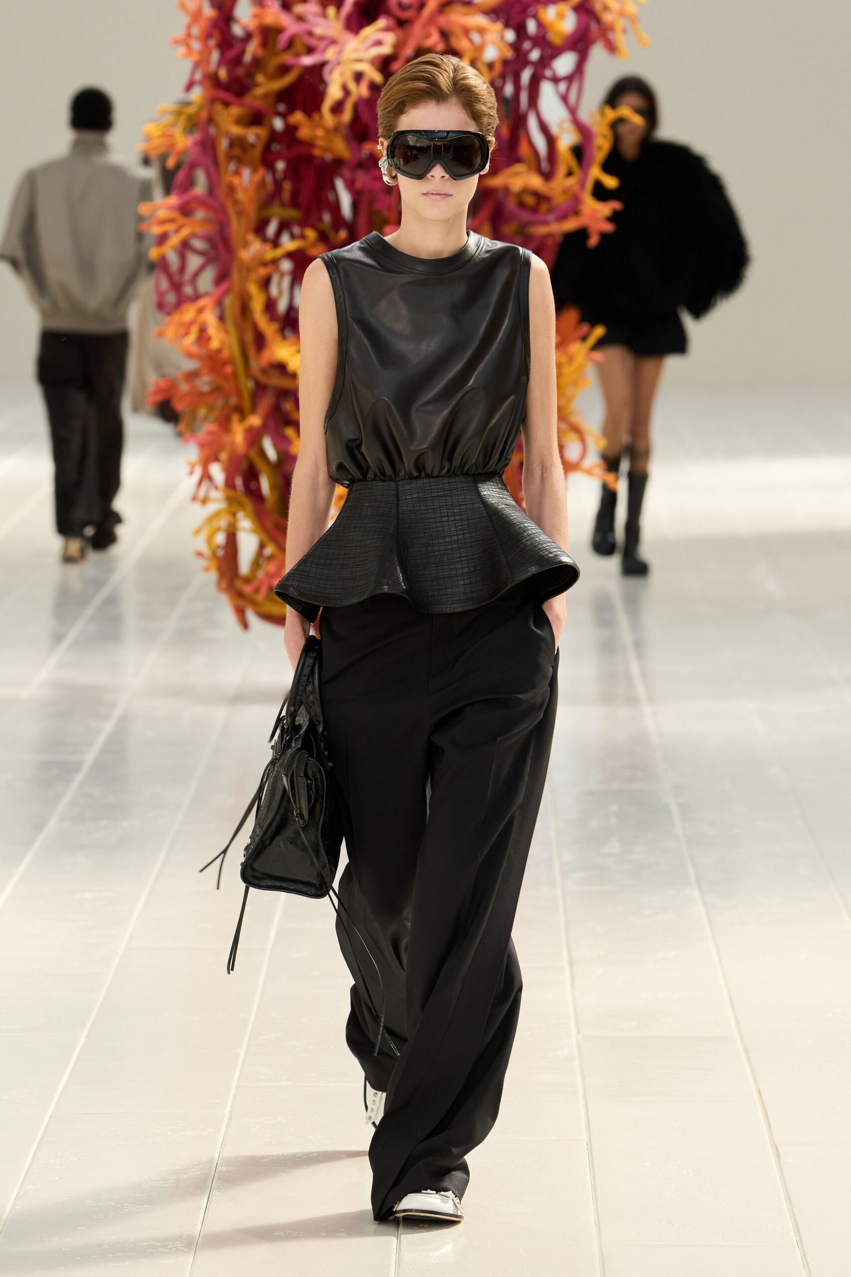 black leather peplum top