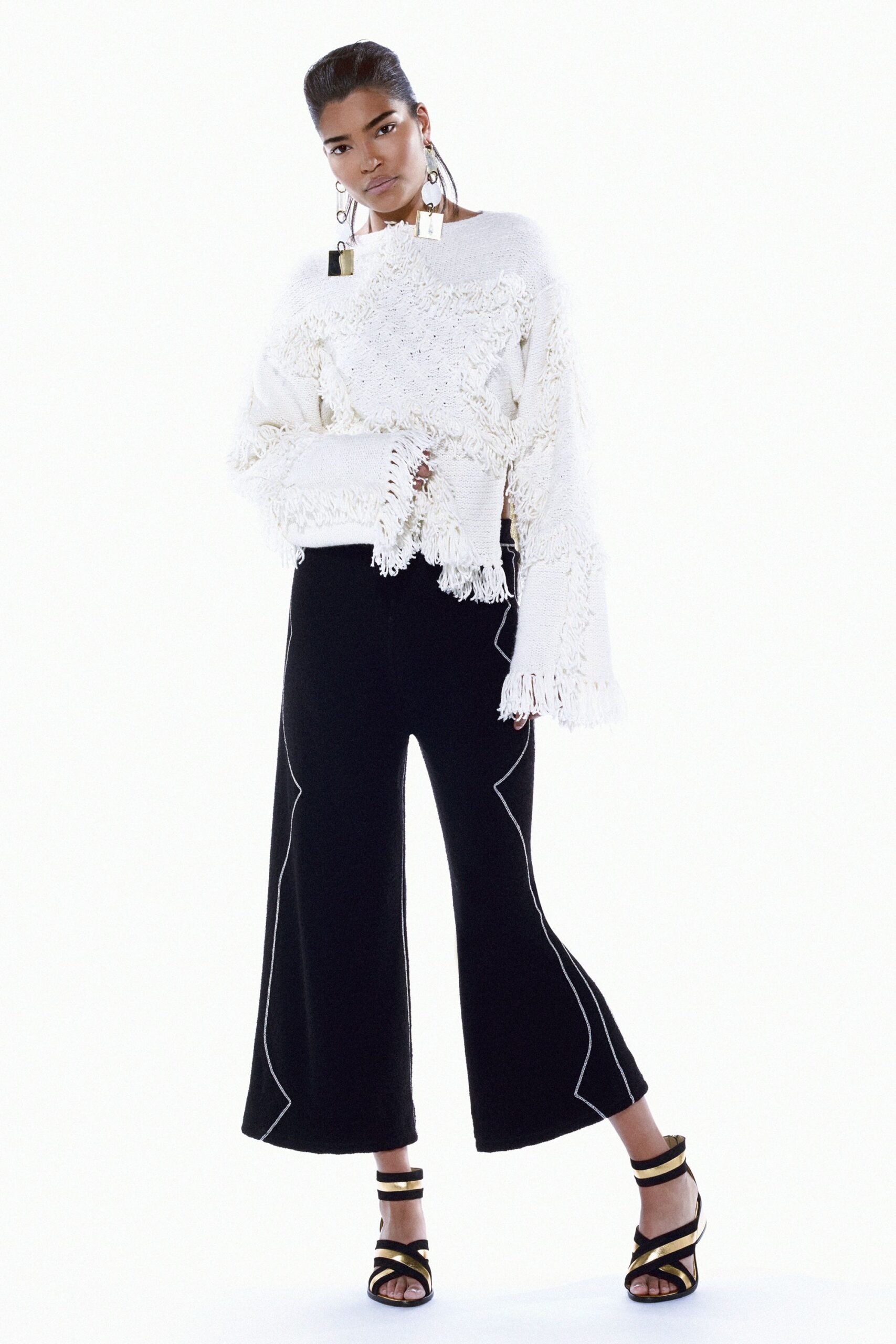 fringed cropped knit sweater